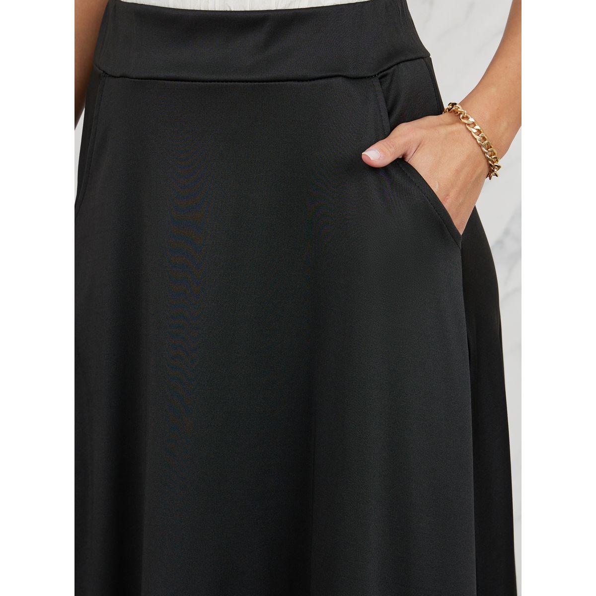 تنورة ميدي سادة بخصر مطاطي جيوب-women-clothing-skirts-image-3
