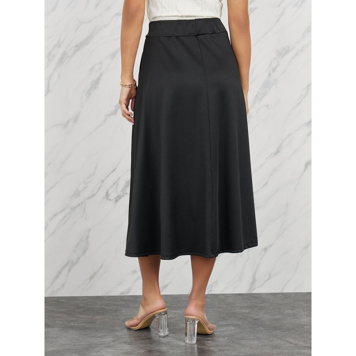Take Two Solid Elastic Waistband A-Line Midi Skirt with Pocket Detail-women-clothing-skirts-image-4