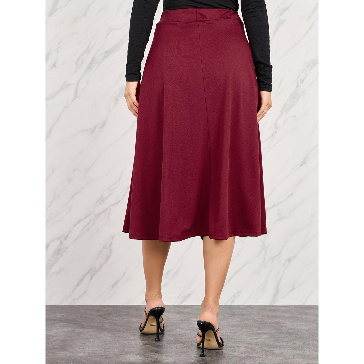 Styli Solid Elastic Waistband A-Line Midi Skirt with Pocket Detail-women-clothing-bottoms-skirts-image-4
