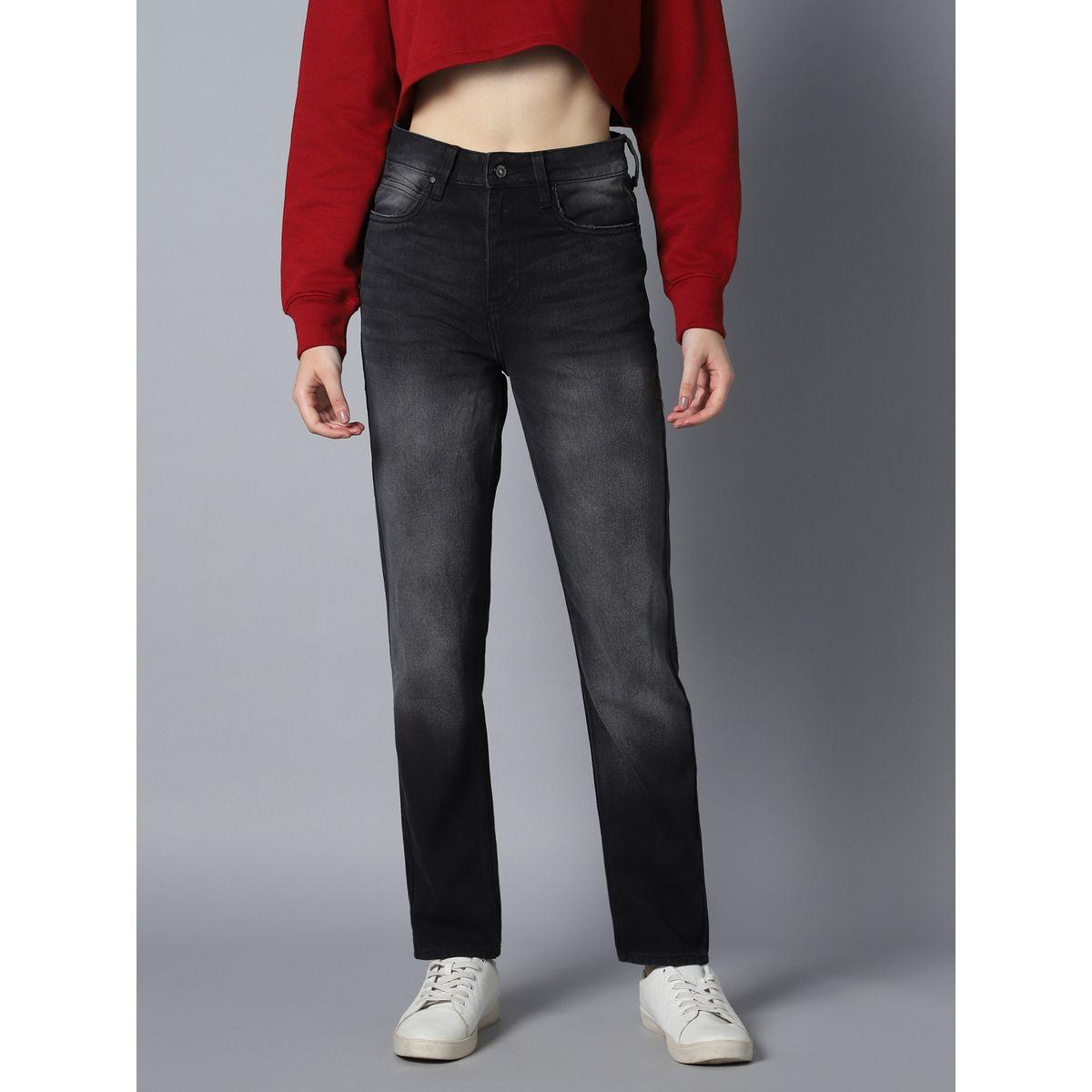 جينز بقصة مستقيمة وخصر عالي هاي ستار × ستايلي-women-clothing-bottoms-jeans-image-1