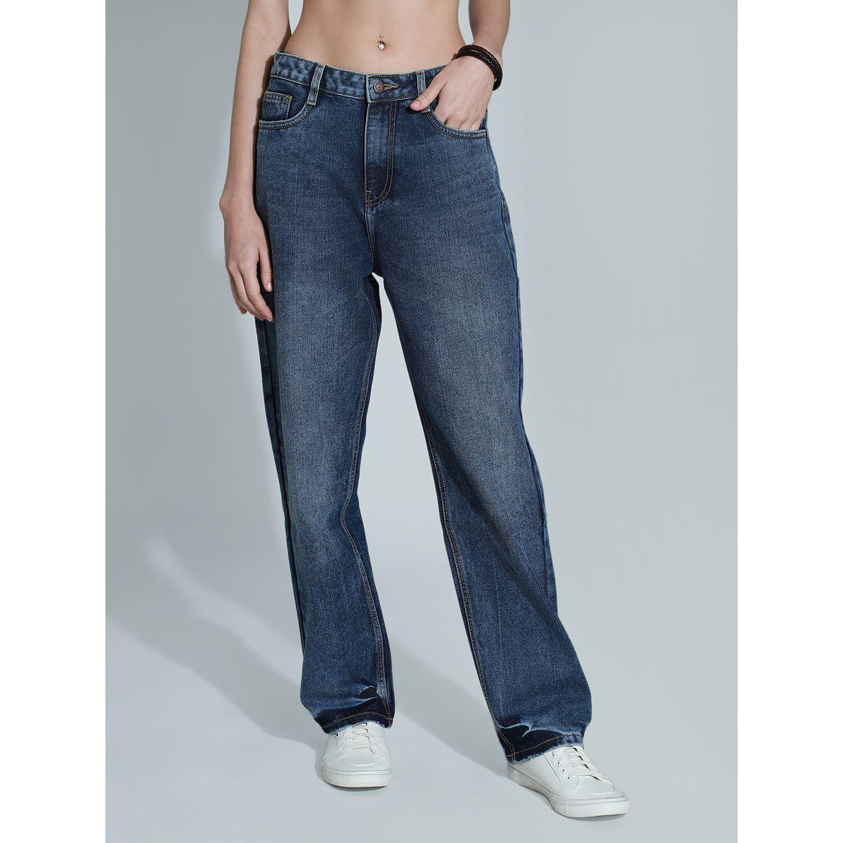 جينز بقصة مريحة وخصر متوسط مع جيوب هاي ستار × ستايلي-women-clothing-bottoms-jeans-image-1