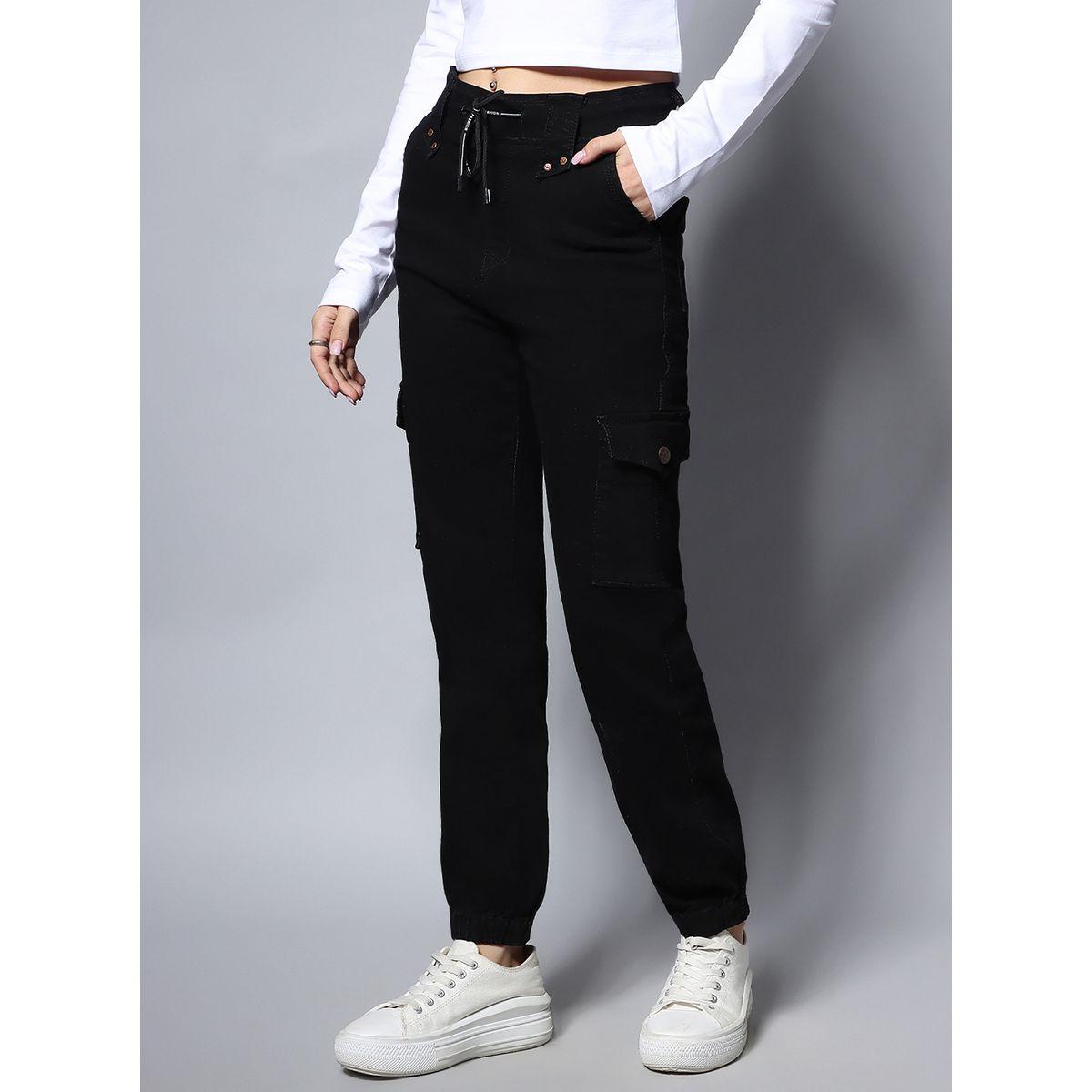 جينز سادة بخصر متوسط مع اربطة هاي ستار × ستايلي-women-clothing-bottoms-jeans-image-2