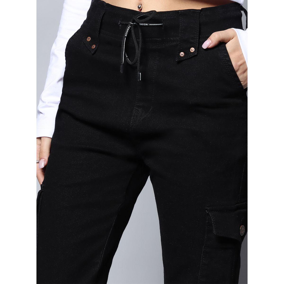 High Star X Styli  Solid Mid Rise Jeans with Drawstring Closure-women-clothing-bottoms-jeans-image-6