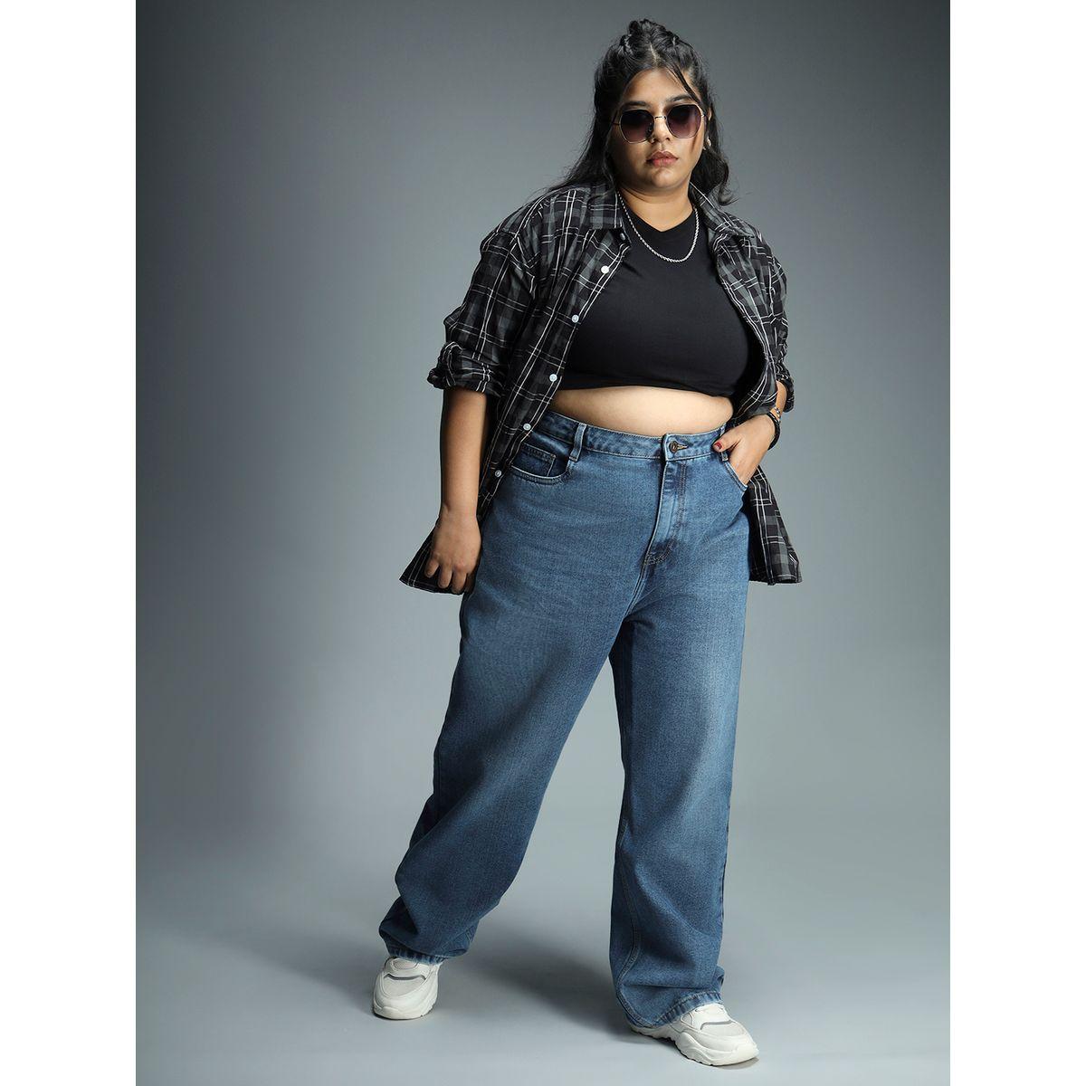 جينز بقصة مريحة وتفاصيل مشطوفة هاي ستار × ستايلي-women-clothing-bottoms-jeans-image-1