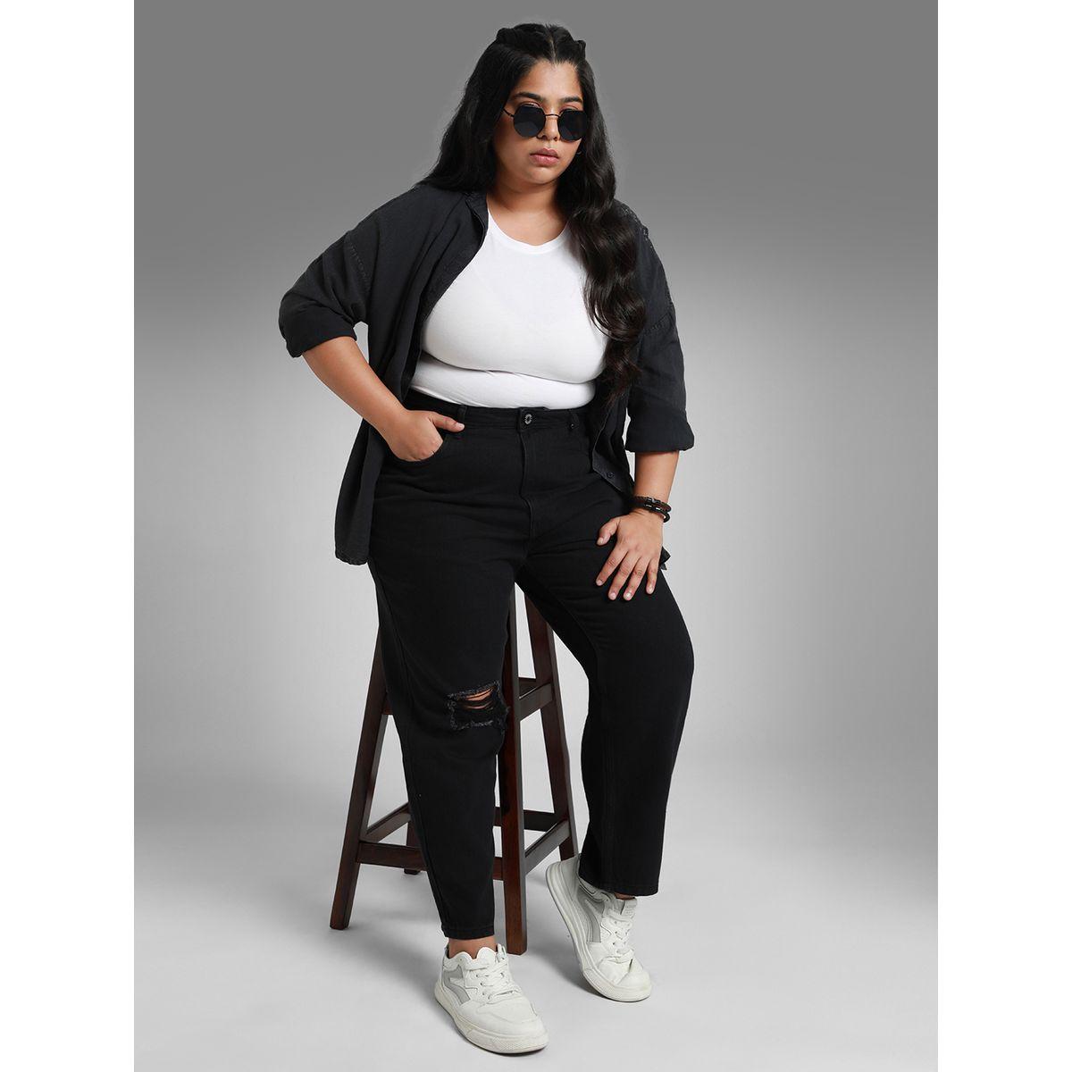جينز مضلع بمقاس كبير وجيوب هاي ستار × ستايلي-women-clothing-bottoms-jeans-image-1