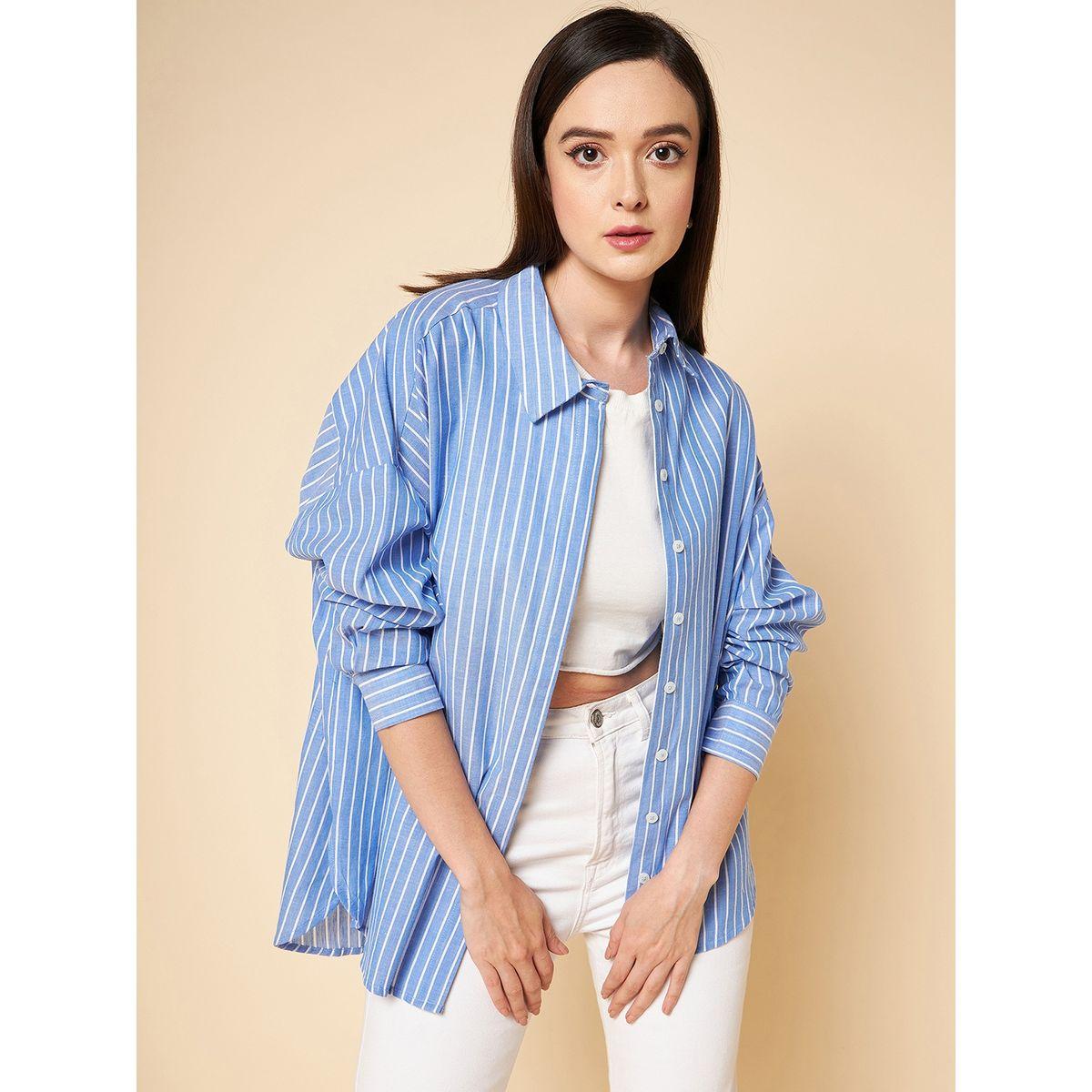High Star X Styli  Oversized Striped Drop Shoulder Shirt-women-clothing-shirtsandblouses-shirts-image-1