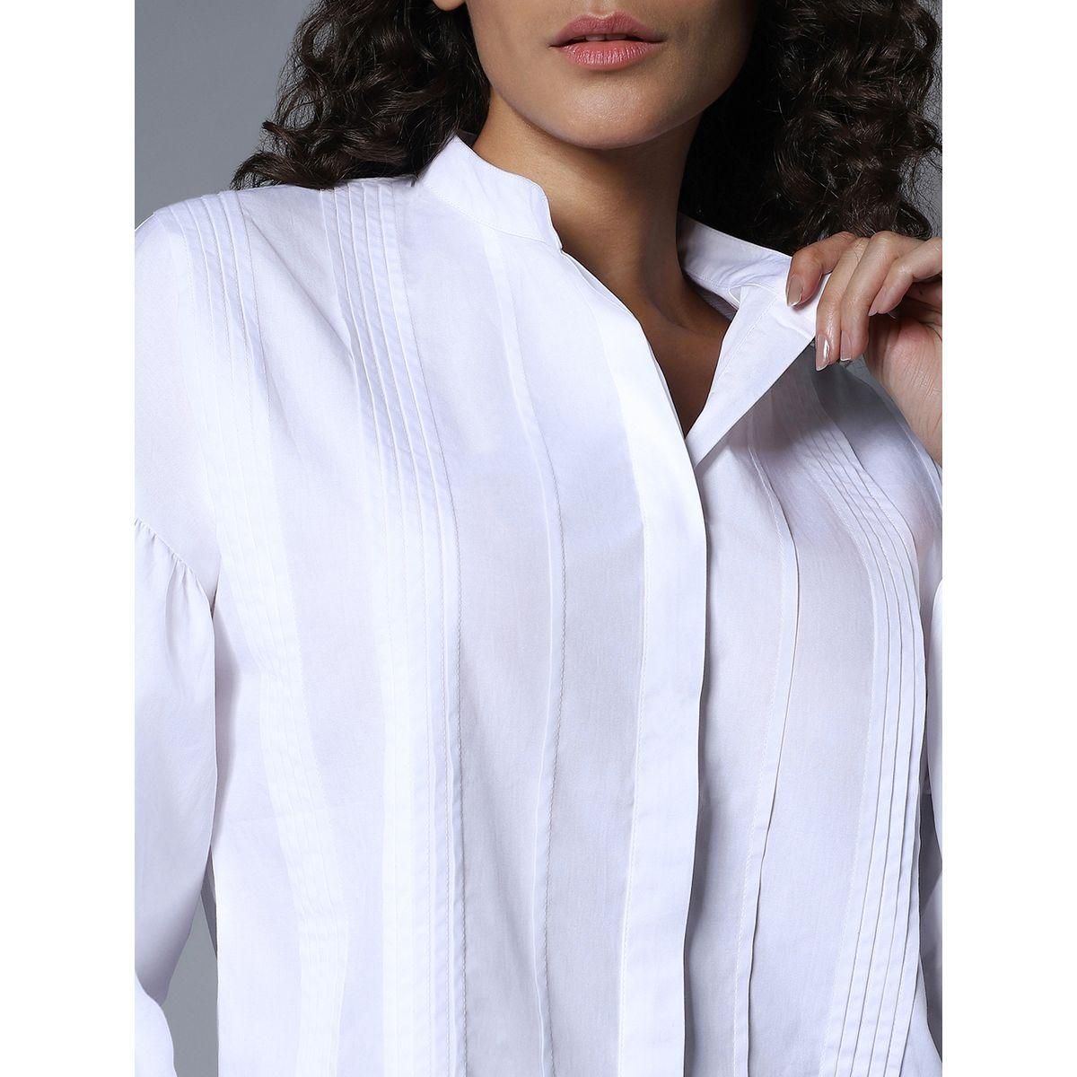 High Star X Styli  Pleated Detail Mandarin Collar Shirt with Long Sleeves-women-clothing-shirtsandblouses-shirts-image-4