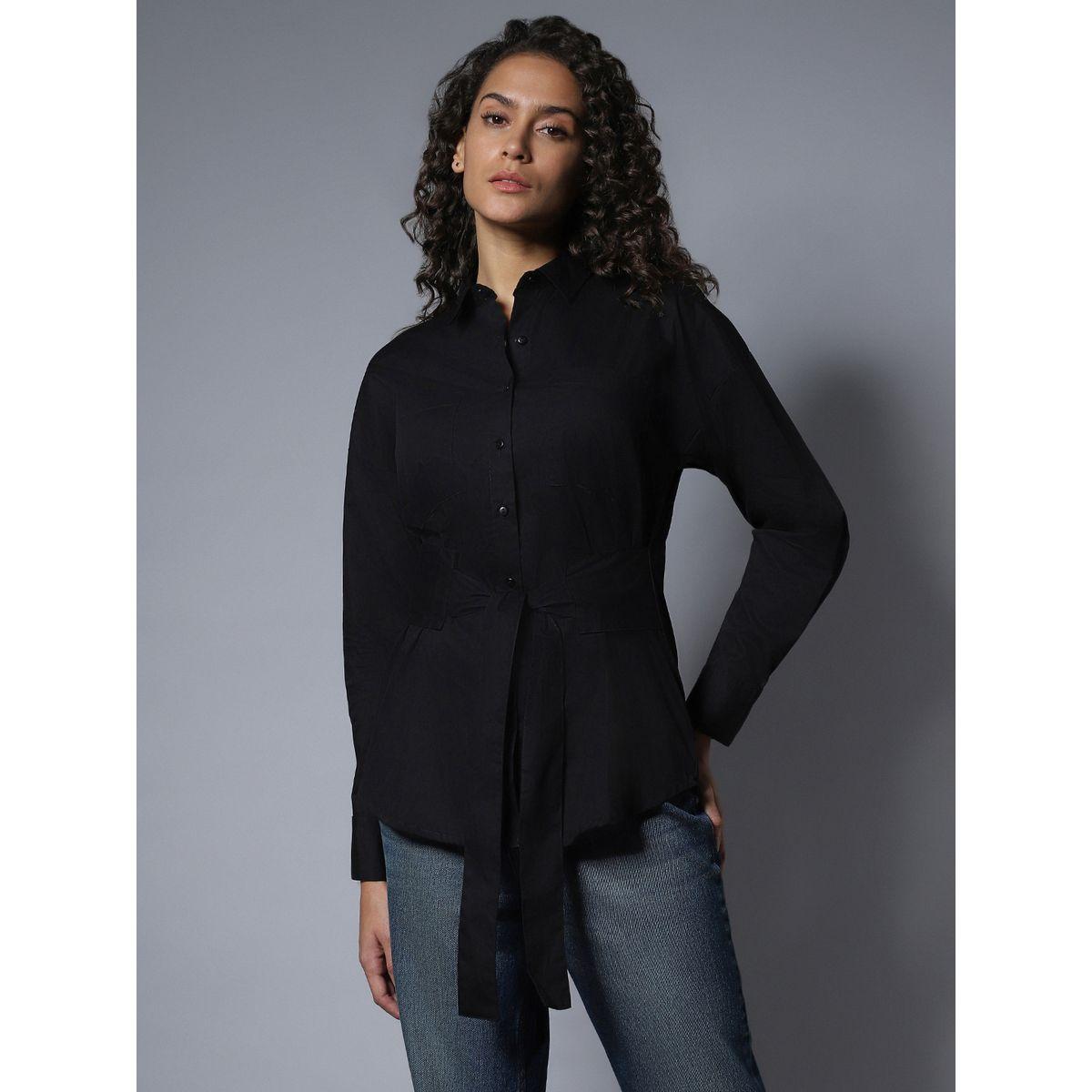 High Star X Styli  Solid Boxy Longline Shirt with Self Tie Belt-women-clothing-shirtsandblouses-shirts-image-1