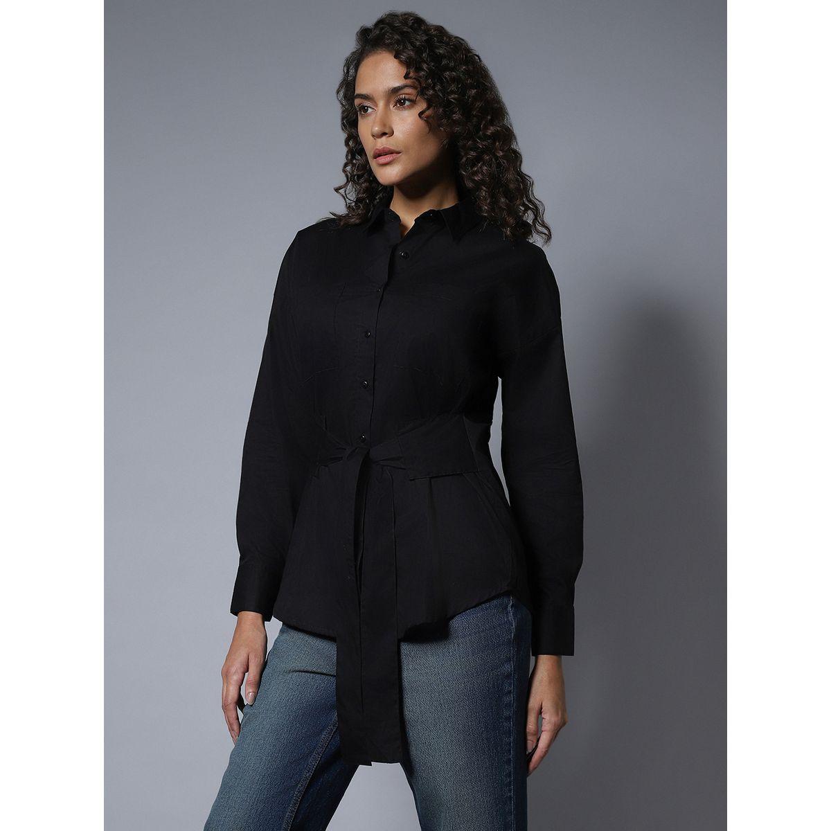 High Star X Styli  Solid Boxy Longline Shirt with Self Tie Belt-women-clothing-shirtsandblouses-shirts-image-2
