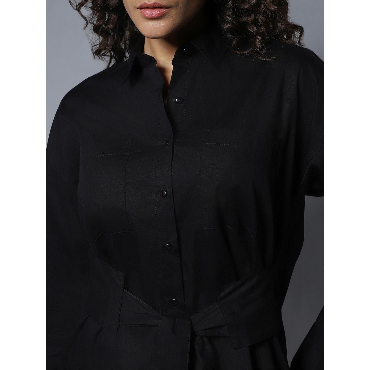بلوزة بوكسي سادة برباط خصر هاي ستار × ستايلي-women-clothing-shirtsandblouses-shirts-image-3