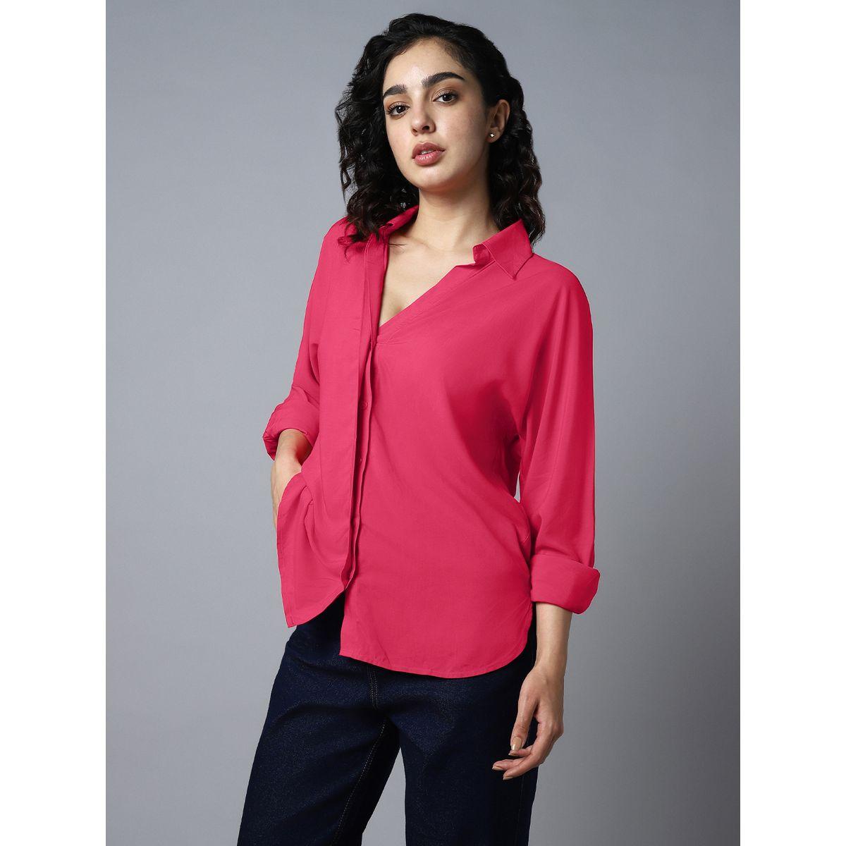 High Star Oversized Concealed Placket Curved Hem Shirt-women-clothing-shirtsandblouses-shirts-image-1