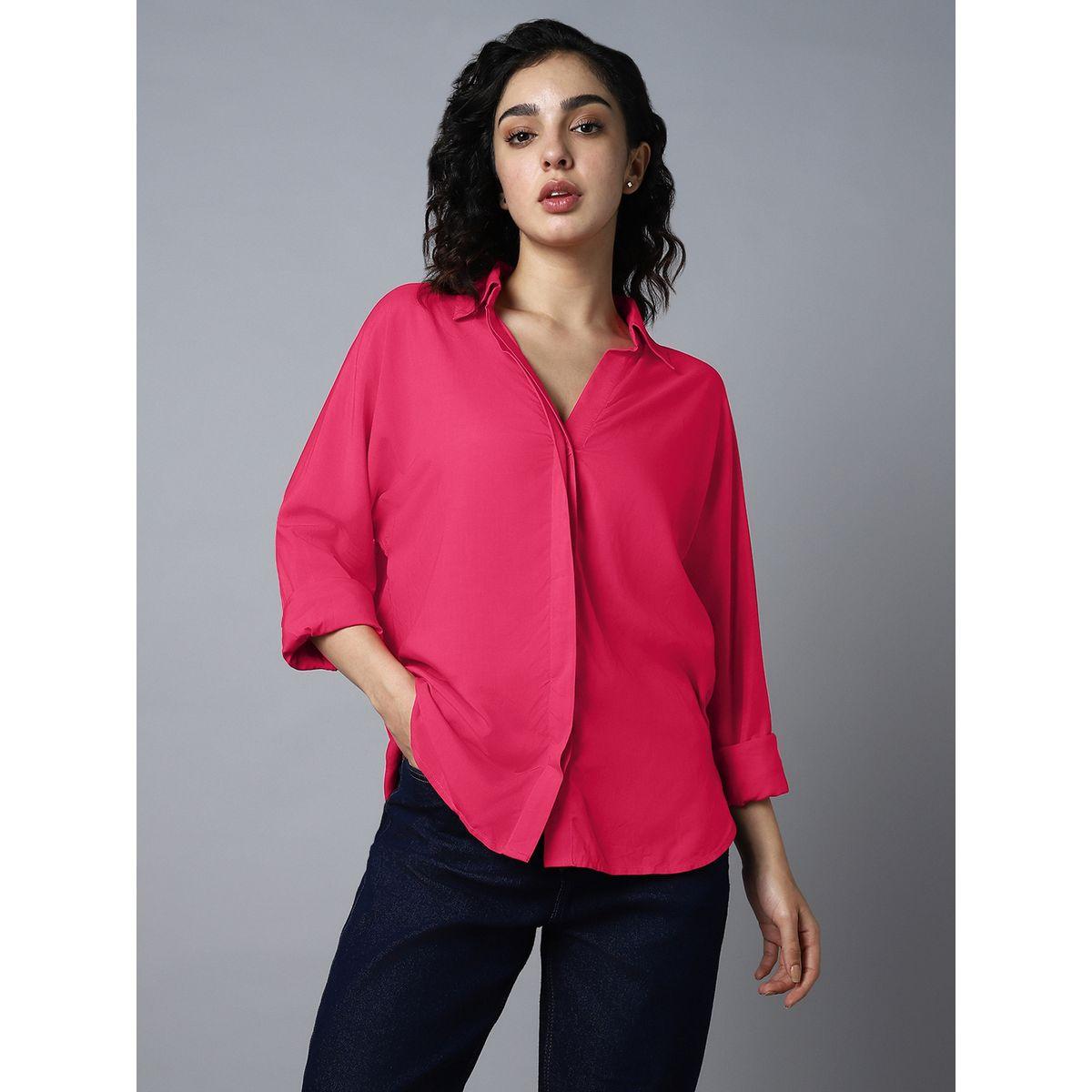 High Star Oversized Concealed Placket Curved Hem Shirt-women-clothing-shirtsandblouses-shirts-image-2