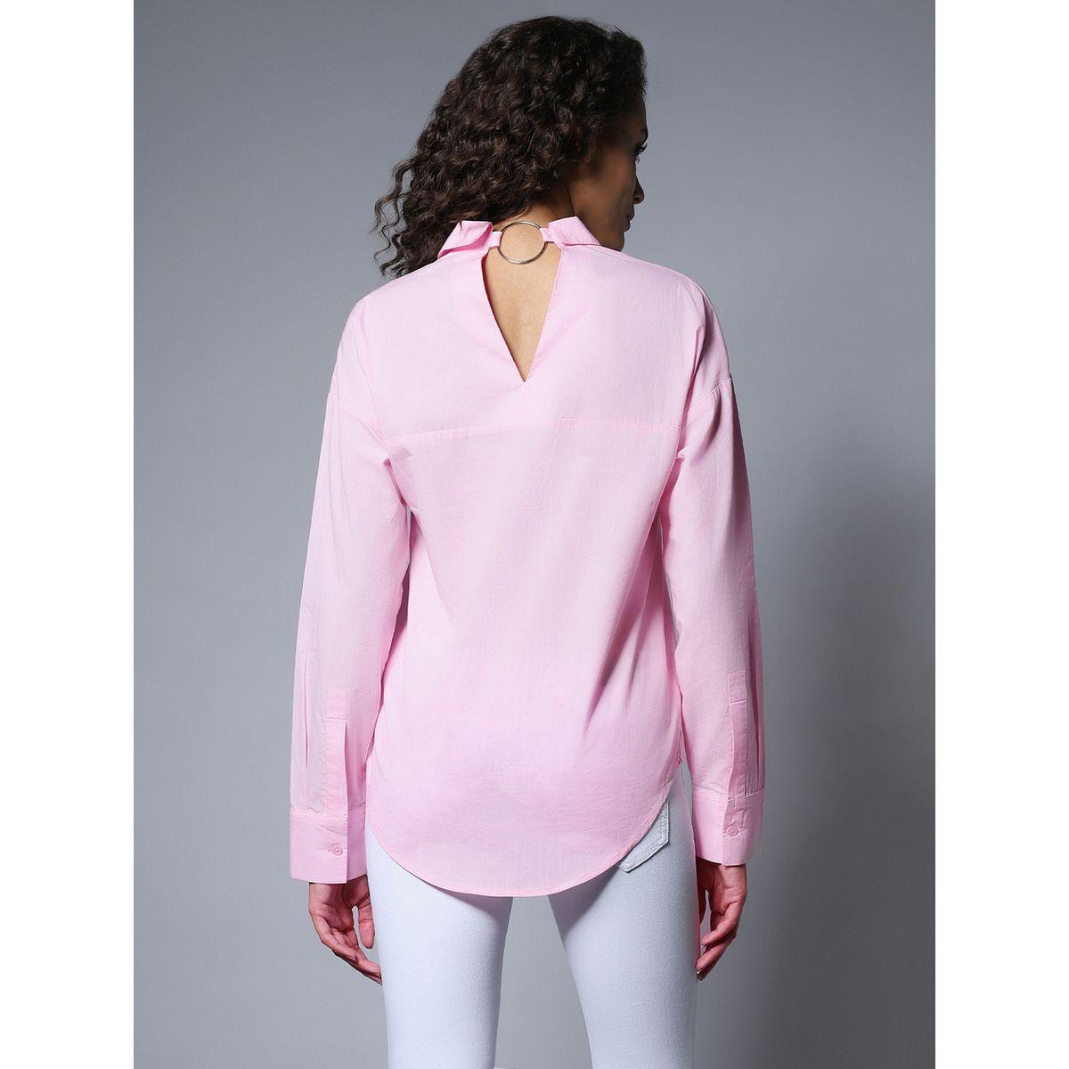 High Star X Styli  Solid Longline Shirt with O-Ring Detail-women-clothing-shirtsandblouses-shirts-image-1