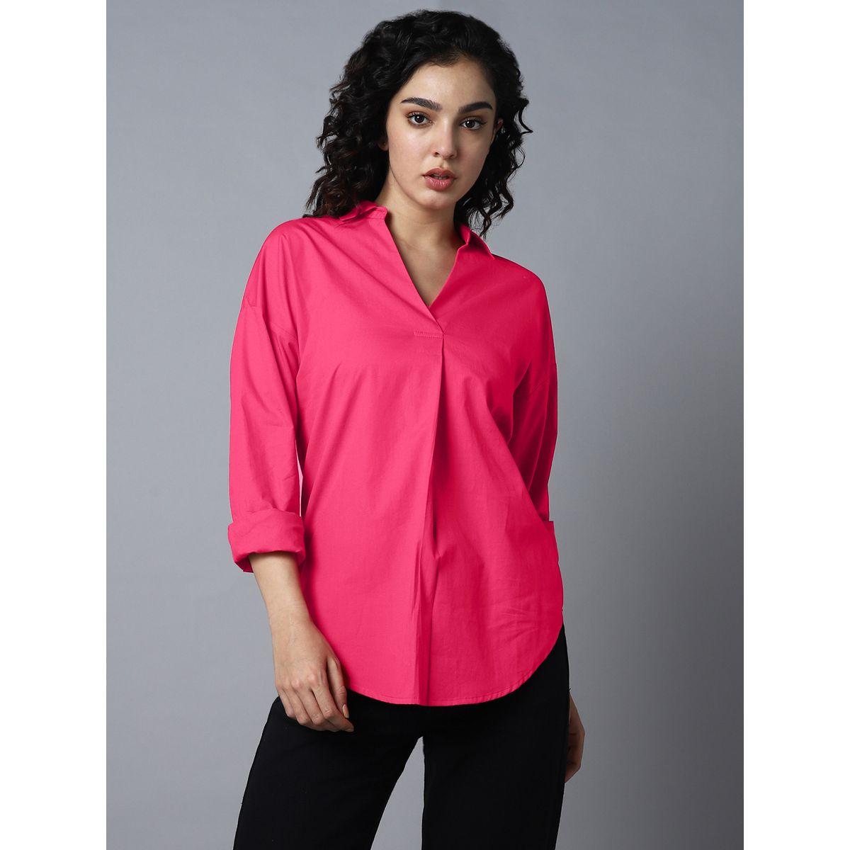 بلوزة قطن مع اكمام بطية وحلية معدنية هاي ستار × ستايلي-women-clothing-shirtsandblouses-blouses-image-1
