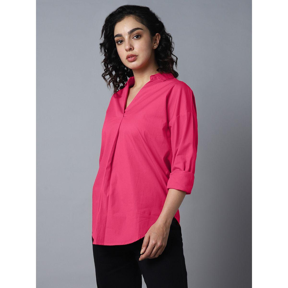 بلوزة قطن مع اكمام بطية وحلية معدنية هاي ستار × ستايلي-women-clothing-shirtsandblouses-blouses-image-2