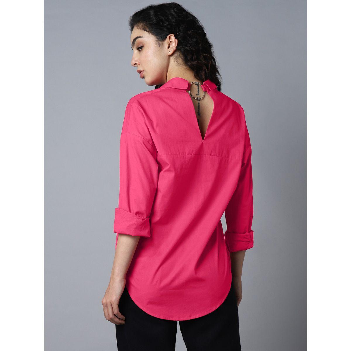 بلوزة قطن مع اكمام بطية وحلية معدنية هاي ستار × ستايلي-women-clothing-shirtsandblouses-blouses-image-3