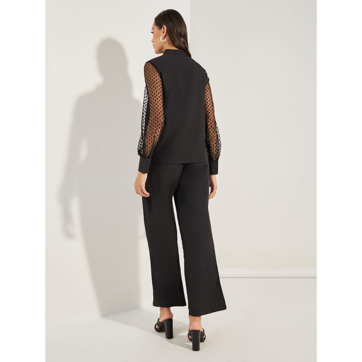 Styli Mesh Insert Sleeve Shirt & Tailored Pants Co-Ords-women-clothing-coordsets-image-6