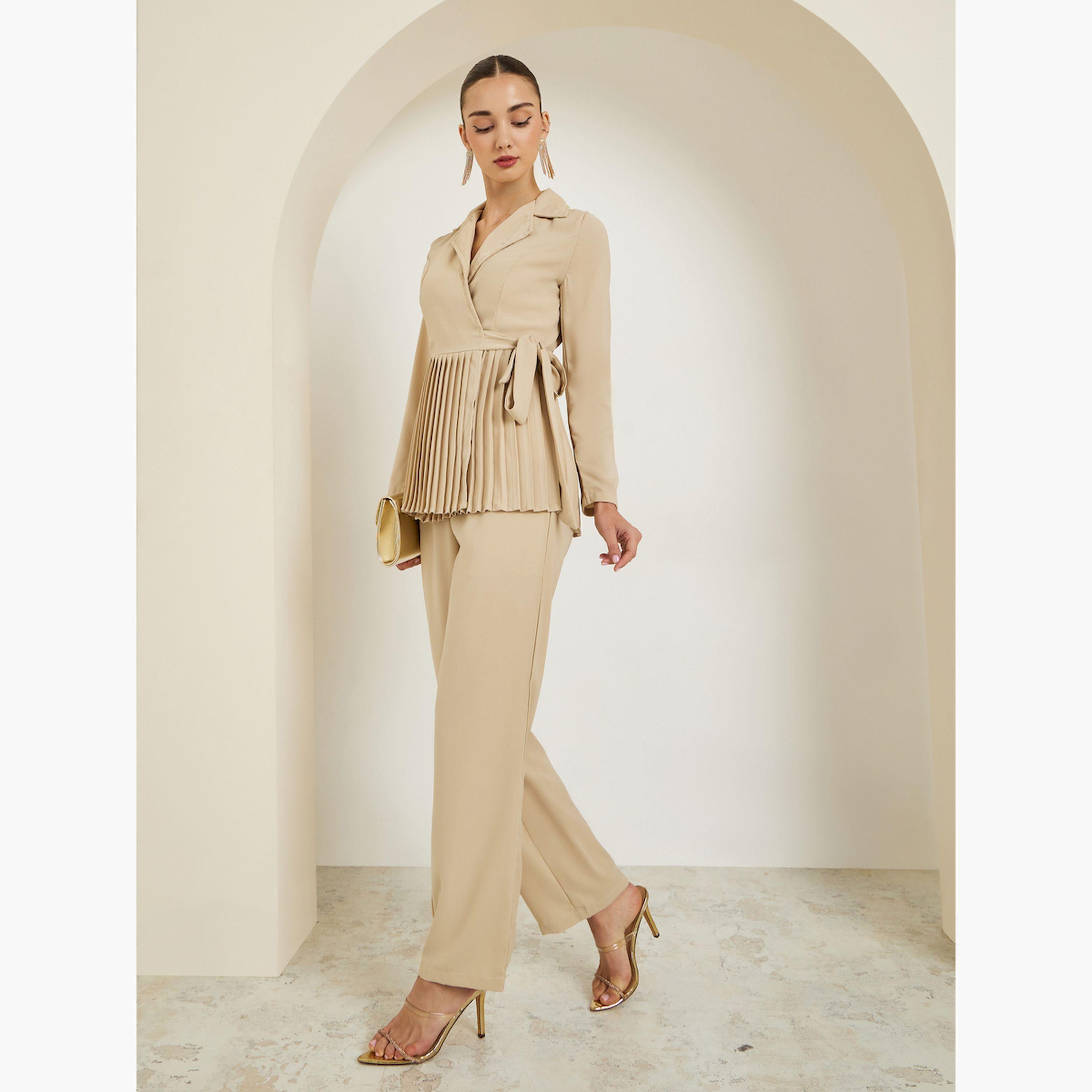 طقم منسق من بنطال وبليزر بكسرات-women-clothing-coordsets-image-3