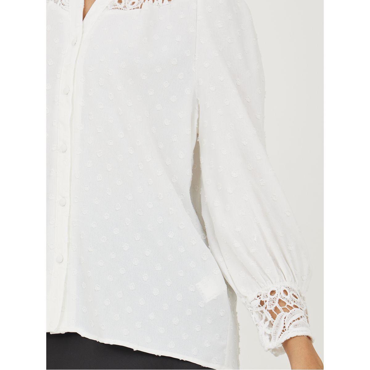Styli Lace Detail Button Down Full Balloon Sleeve T-Shirt-women-clothing-tshirts-image-4