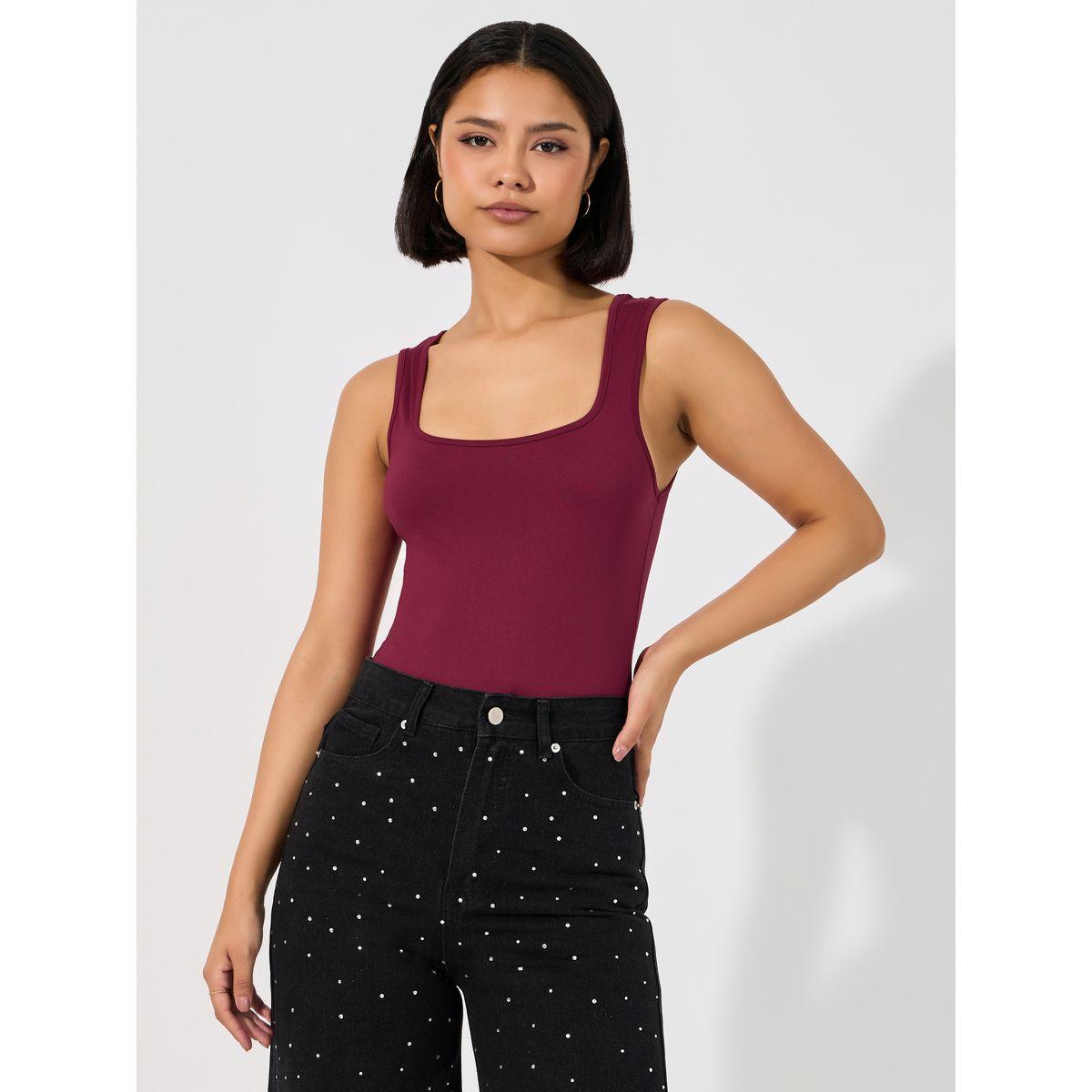 Styli Solid Knit Sleeveless Square Neck Bodysuit-women-clothing-tshirts-image-4