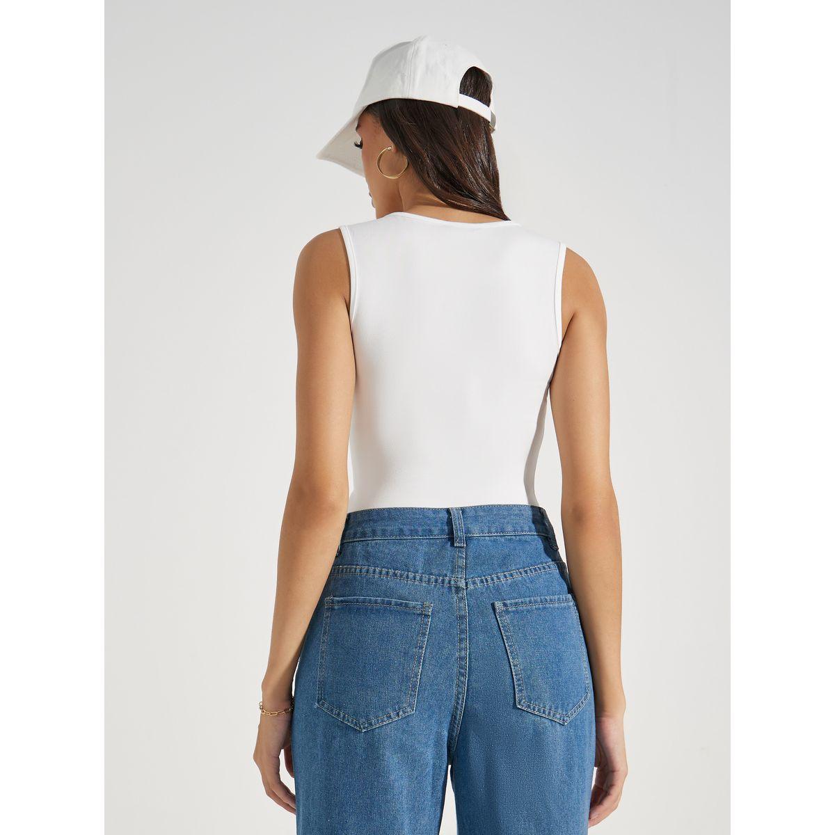 Styli Solid Knit Sleeveless Square Neck Bodysuit-women-clothing-tshirts-image-5