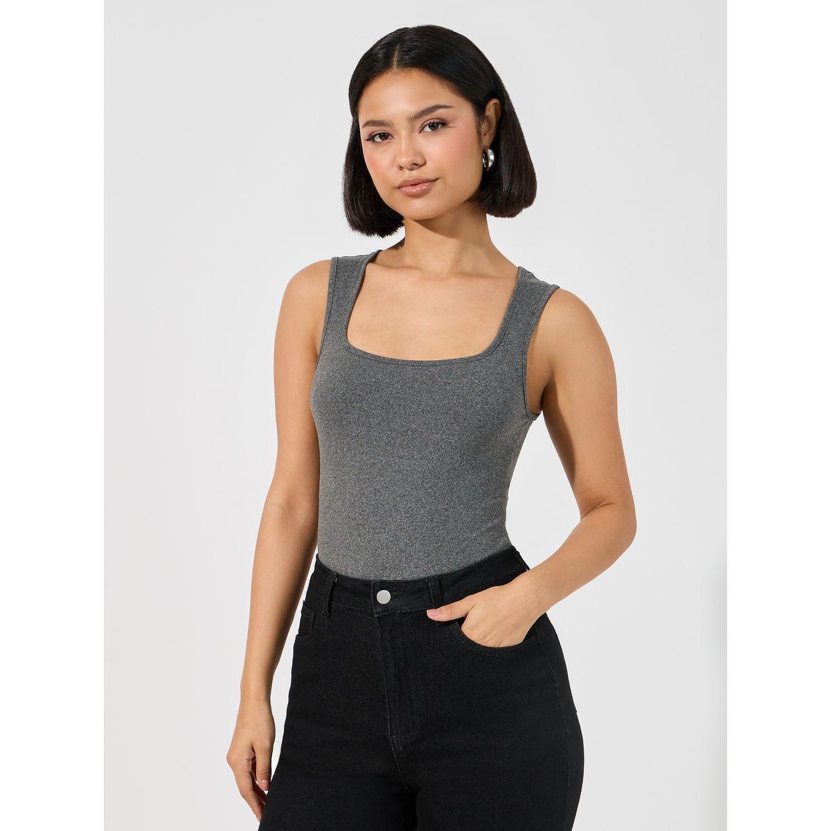 Styli Solid Knit Sleeveless Square Neck Bodysuit-women-clothing-tshirts-image-4