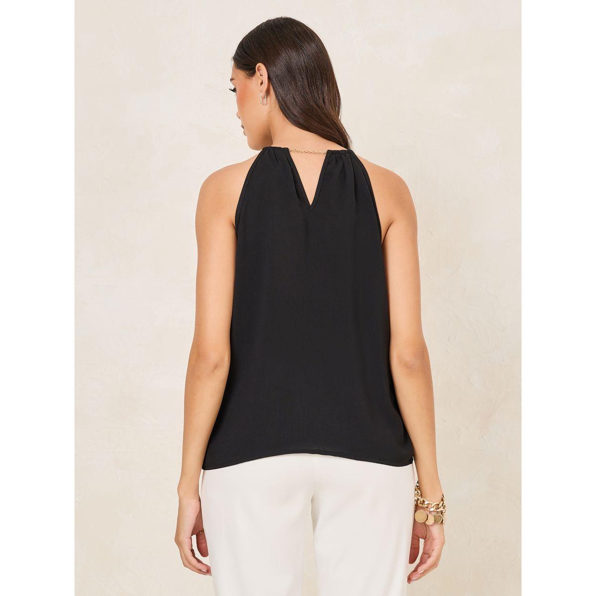 Styli Solid Woven Halter Top with Chain Detailing-women-clothing-shirtsandblouses-blouses-image-5