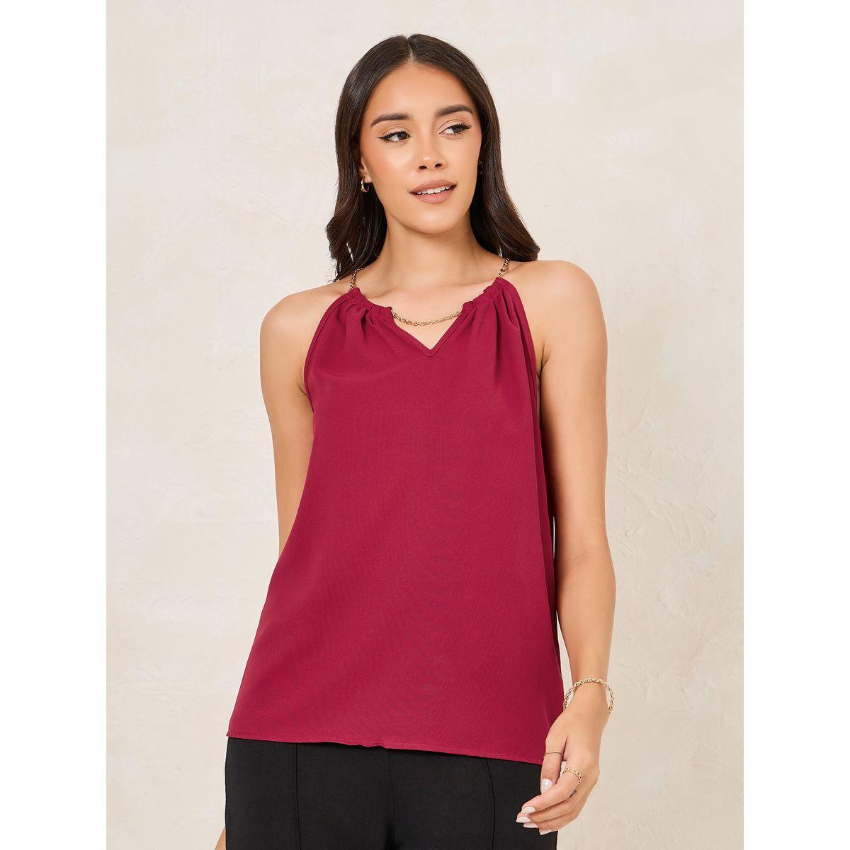 Styli Solid Woven Halter Top with Chain Detailing-women-clothing-shirtsandblouses-blouses-image-3
