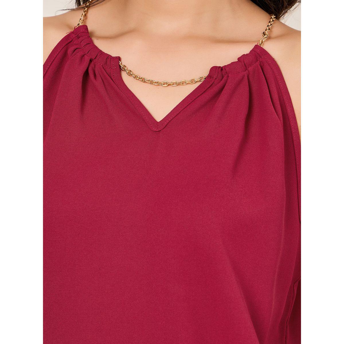 بلوزة سادة منسوجة بياقة هولتر مع سلسلة-women-clothing-shirtsandblouses-blouses-image-4