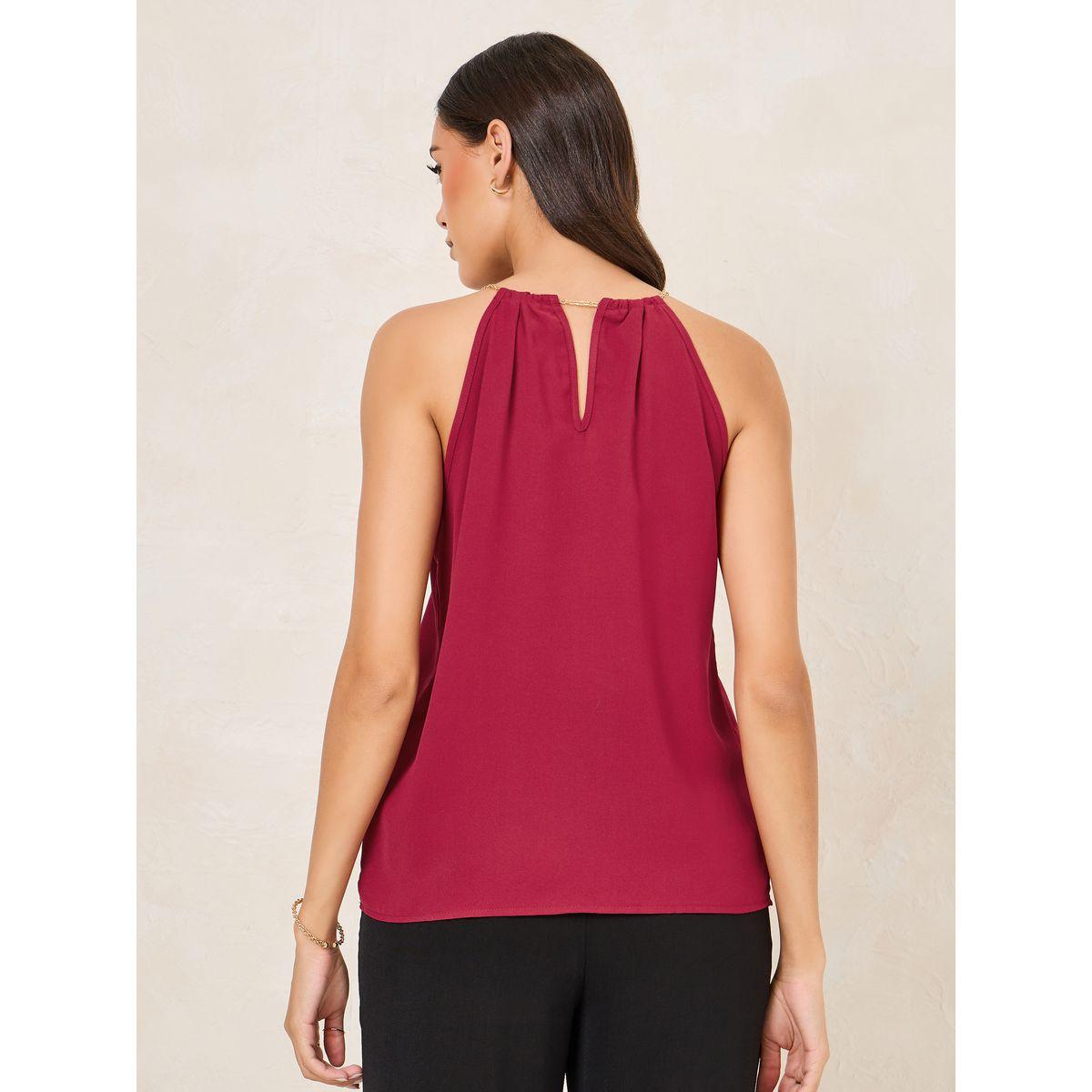 Styli Solid Woven Halter Top with Chain Detailing-women-clothing-shirtsandblouses-blouses-image-5