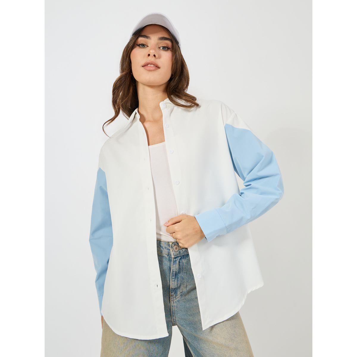 Styli Colorblock Woven Oversized Longline Shirt-women-clothing-shirtsandblouses-shirts-image-1