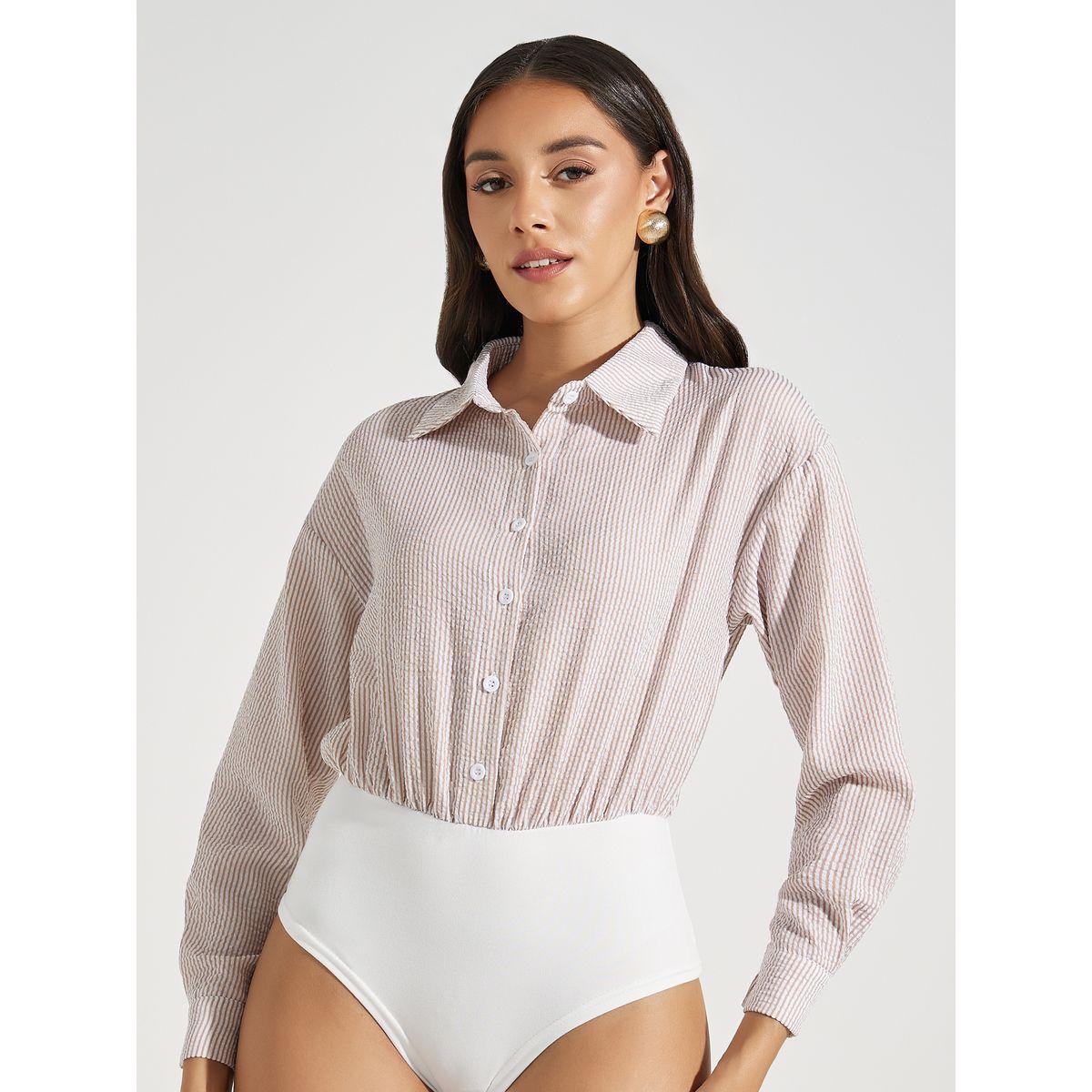 Styli Loose Fit Seersucker Collared Bodysuit-women-clothing-tshirts-image-1