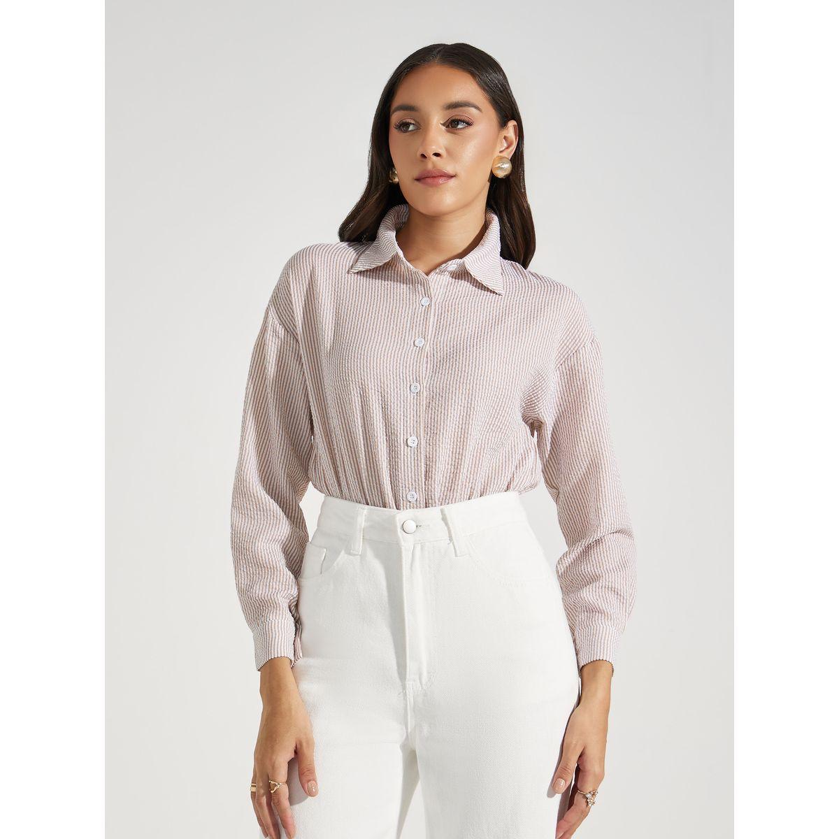 Styli Loose Fit Seersucker Collared Bodysuit-women-clothing-tshirts-image-2