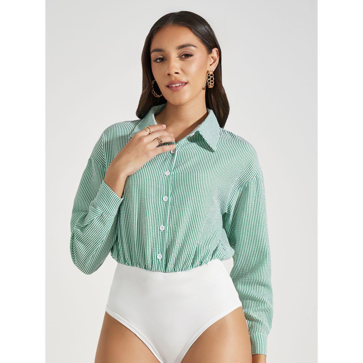 Styli Loose Fit Seersucker Collared Bodysuit-women-clothing-tshirts-image-1