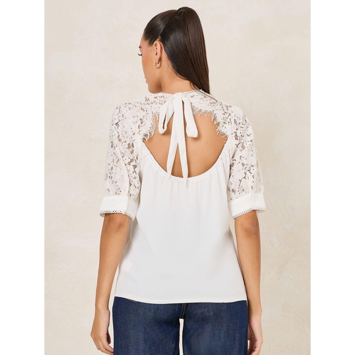بلوزة بتفاصيل دانتيل مع اربطة-women-clothing-shirtsandblouses-blouses-image-5