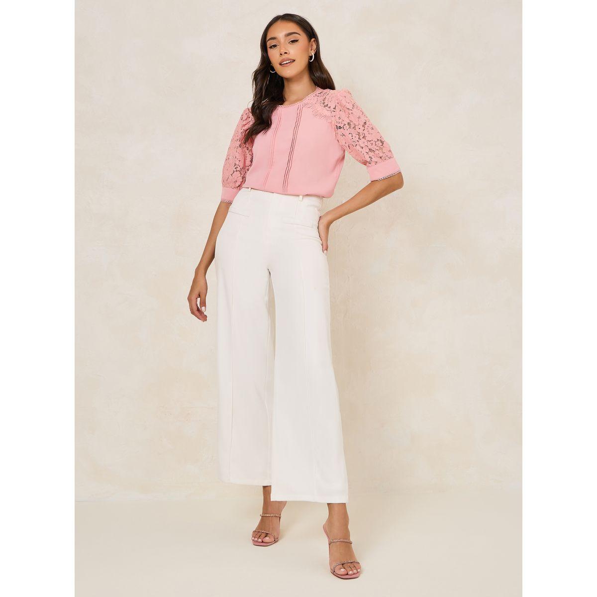Styli Lace Detail Sleeves Pintuck Blouse with Tie Back-women-clothing-shirtsandblouses-blouses-image-2