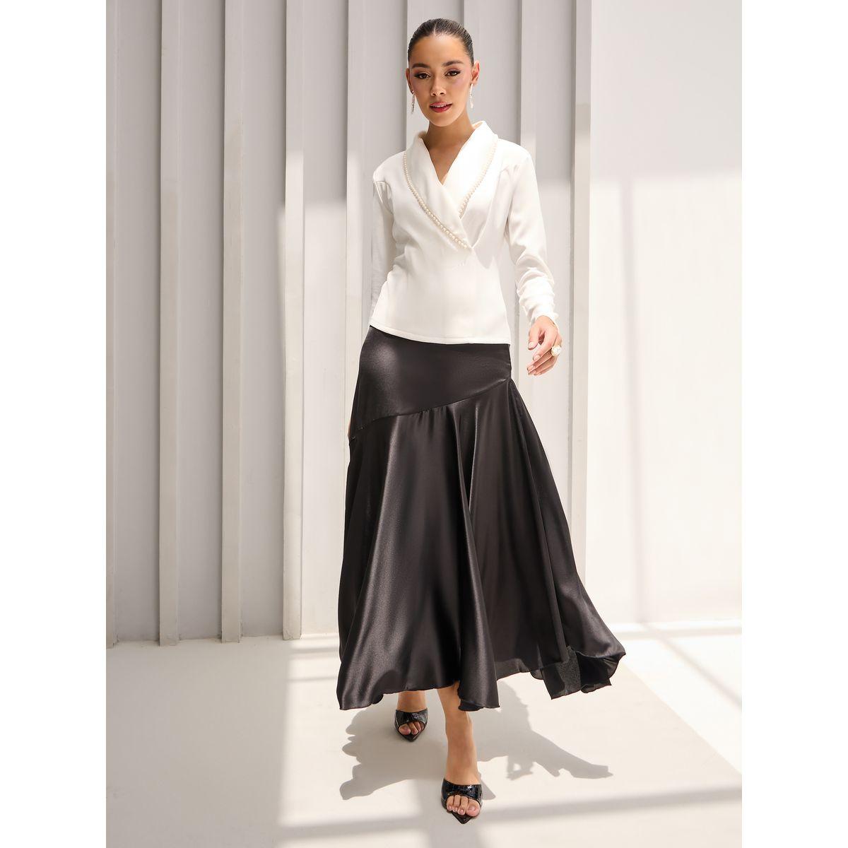 Styli Woven Lapel Collar Top with Faux Pearl Trim Detail-women-clothing-shirtsandblouses-blouses-image-2