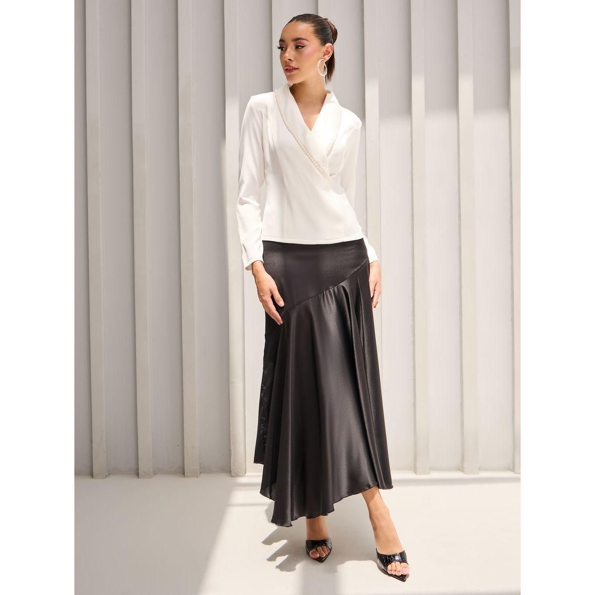 Styli Woven Lapel Collar Top with Faux Pearl Trim Detail-women-clothing-shirtsandblouses-blouses-image-3