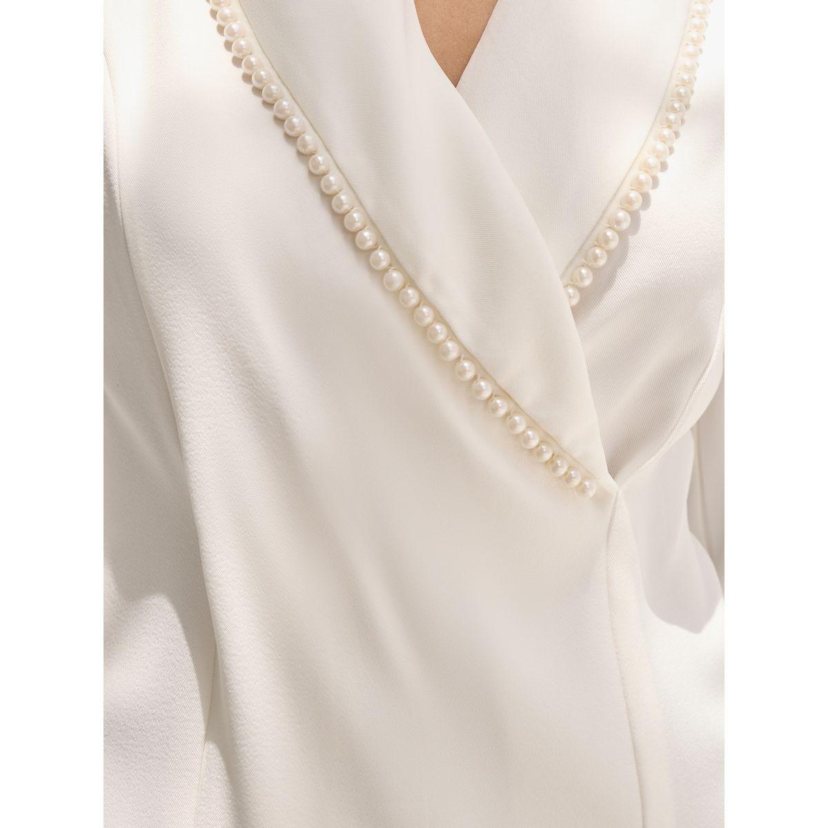Styli Woven Lapel Collar Top with Faux Pearl Trim Detail-women-clothing-shirtsandblouses-blouses-image-5