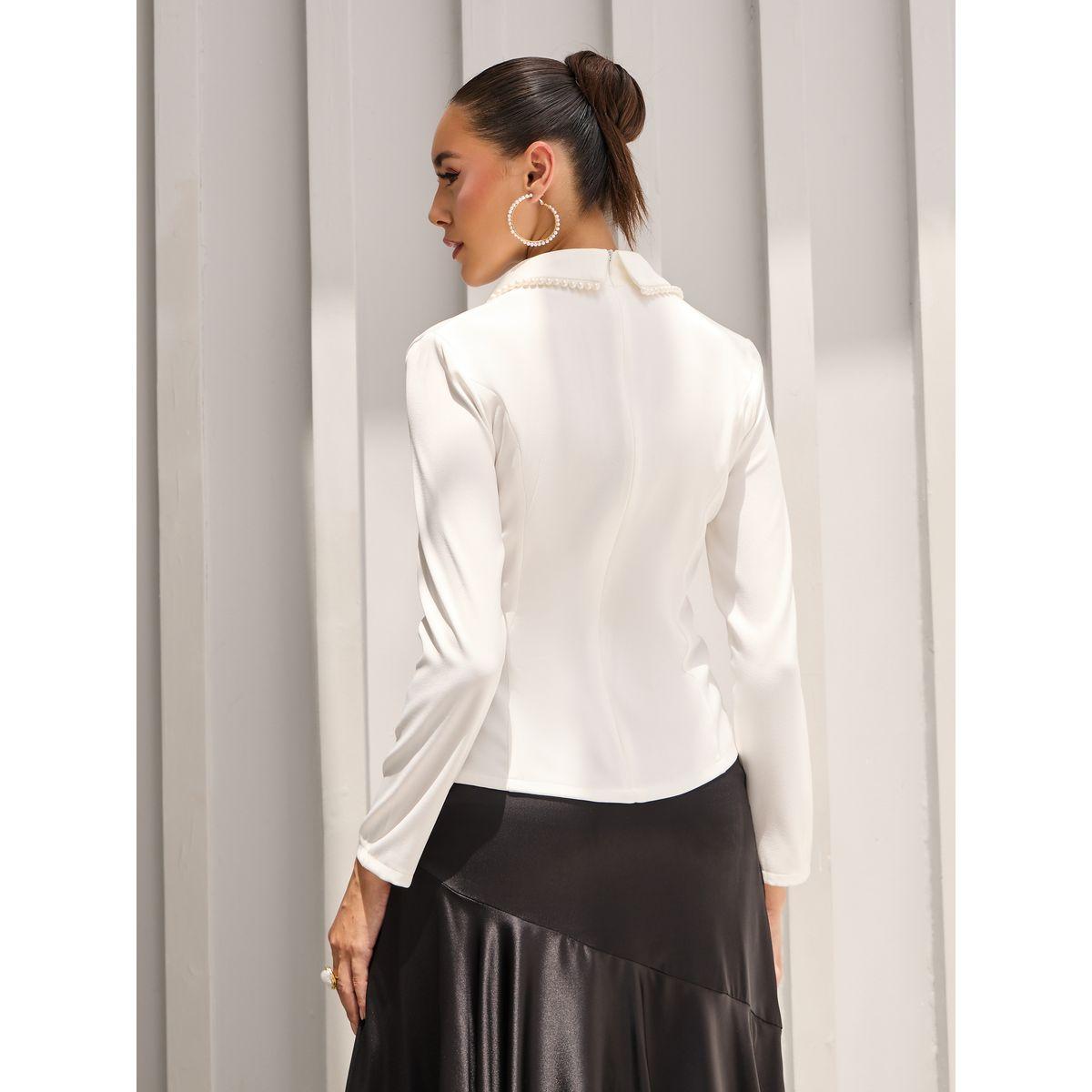 Styli Woven Lapel Collar Top with Faux Pearl Trim Detail-women-clothing-shirtsandblouses-blouses-image-6