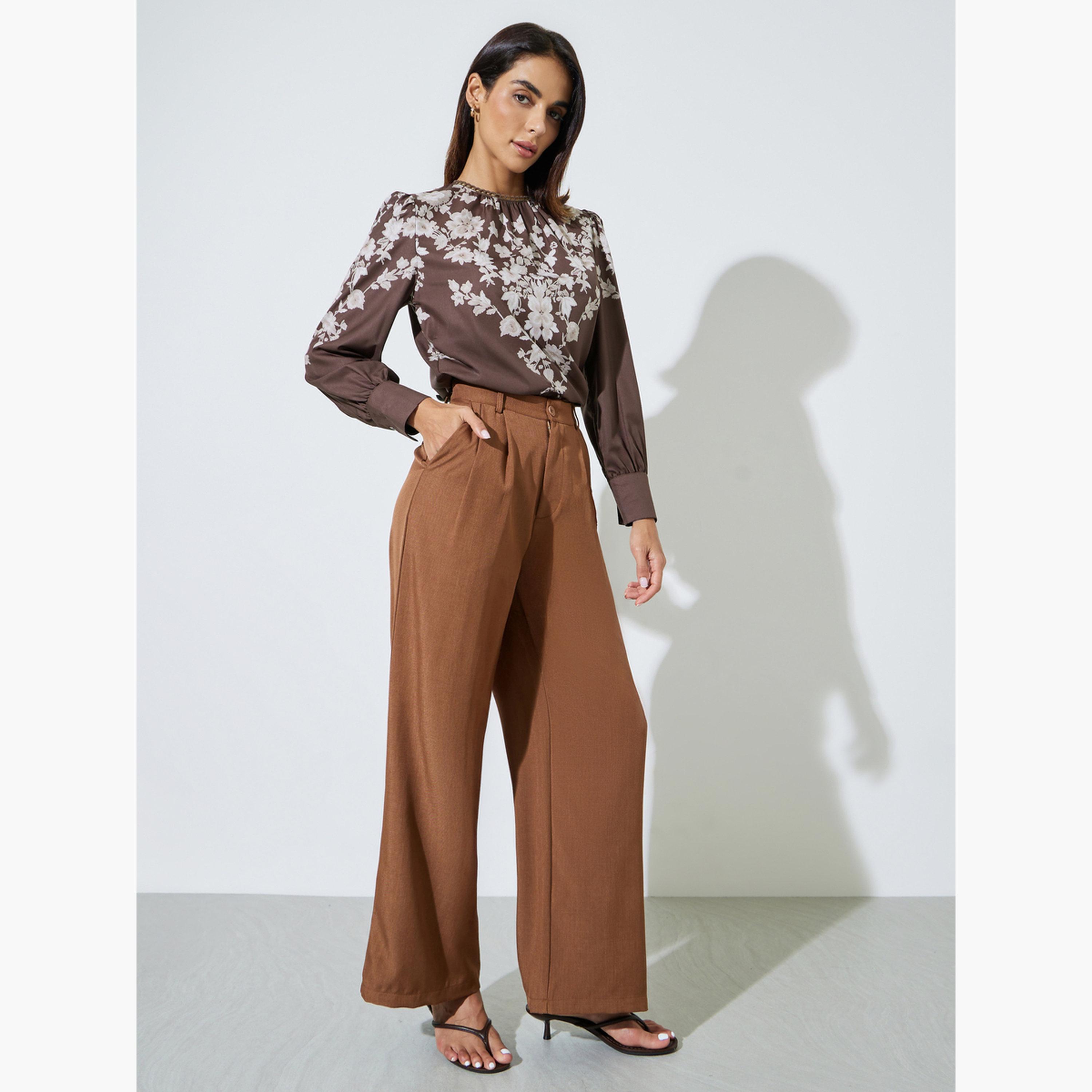 Styli Brown Floral Print Long Sleeve Blouse-women-clothing-shirtsandblouses-blouses-image-2