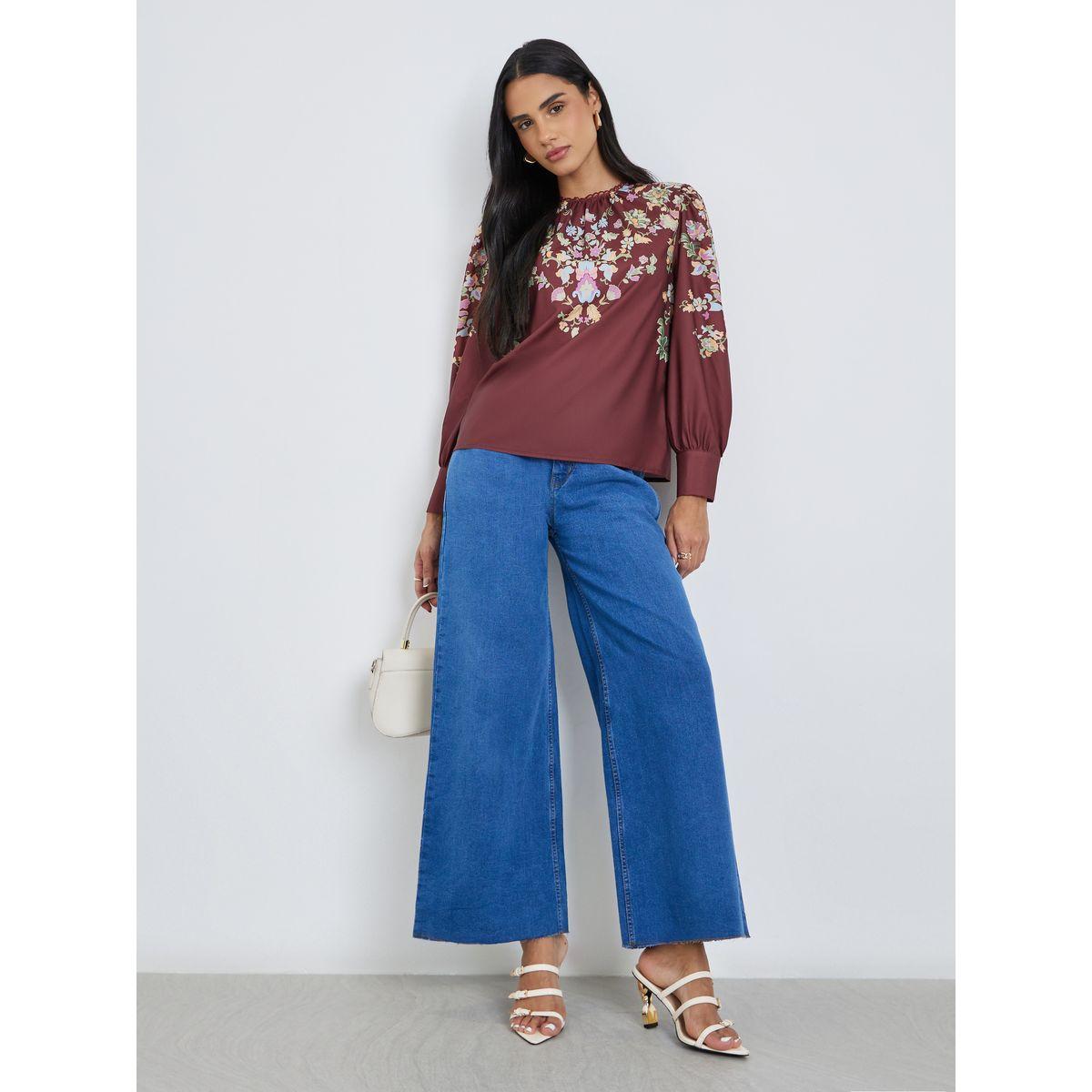 بلوزة بقصة عادية وطبعة زهور-women-clothing-shirtsandblouses-blouses-image-2