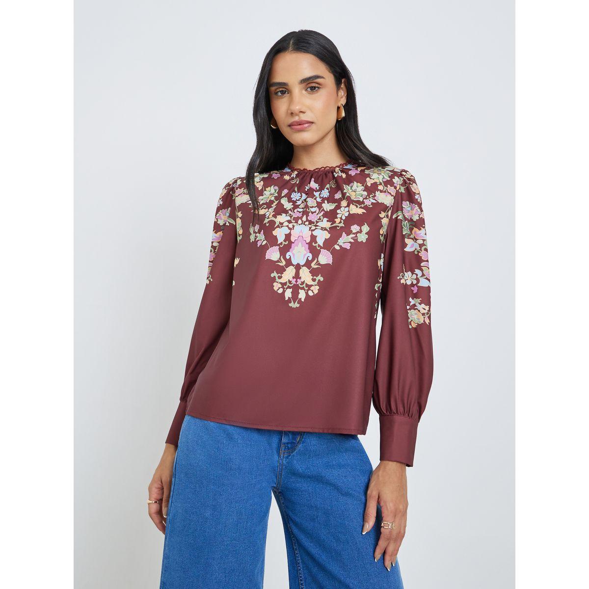 بلوزة بقصة عادية وطبعة زهور-women-clothing-shirtsandblouses-blouses-image-3