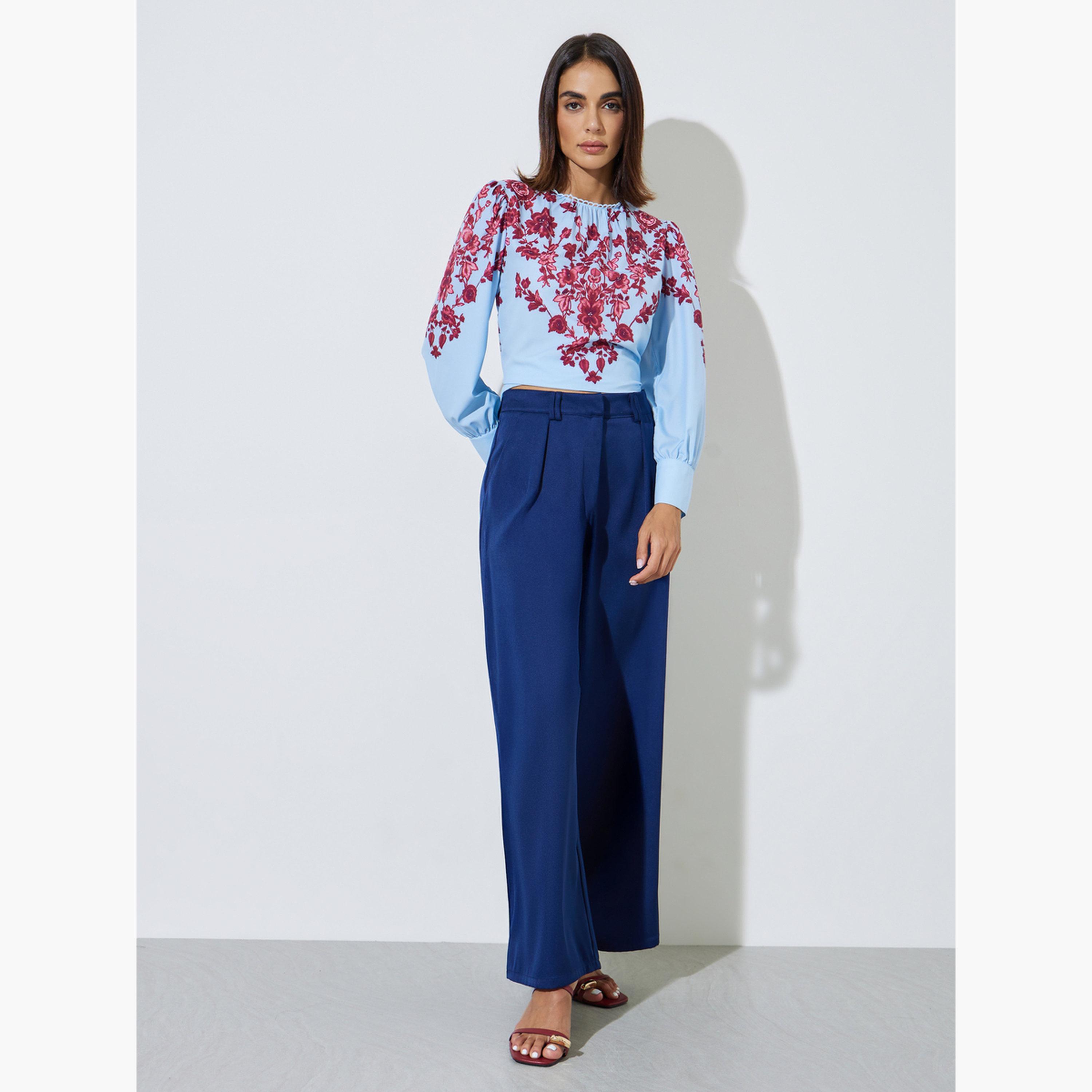 ستايلي - بلوزة بأكمام طويلة مطبوعة بنقوش زهور زرقاء فاتحة-women-clothing-shirtsandblouses-blouses-image-2