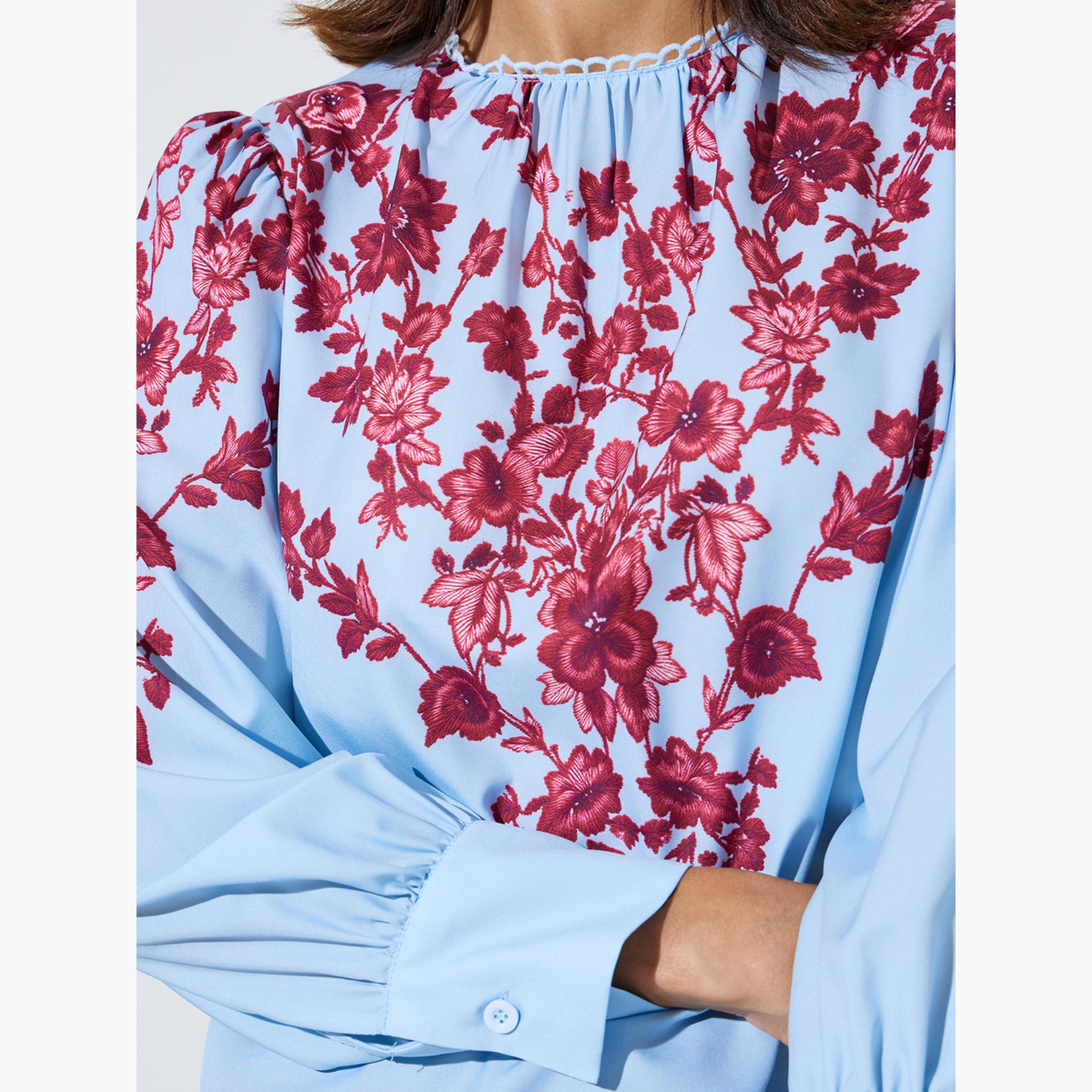 ستايلي - بلوزة بأكمام طويلة مطبوعة بنقوش زهور زرقاء فاتحة-women-clothing-shirtsandblouses-blouses-image-5