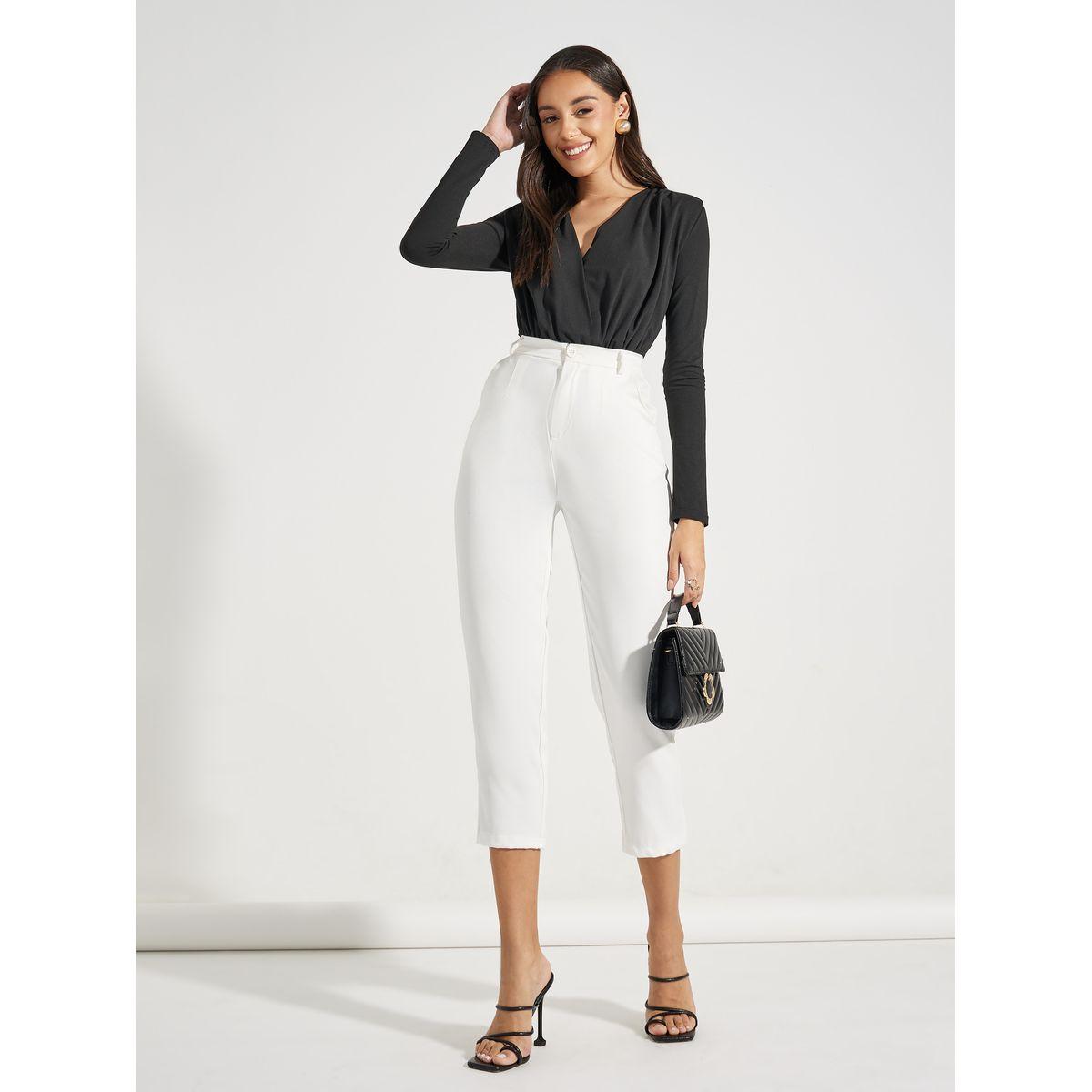 Styli V Neck Gathered Detail Knit Bodysuit-women-clothing-tshirts-image-3