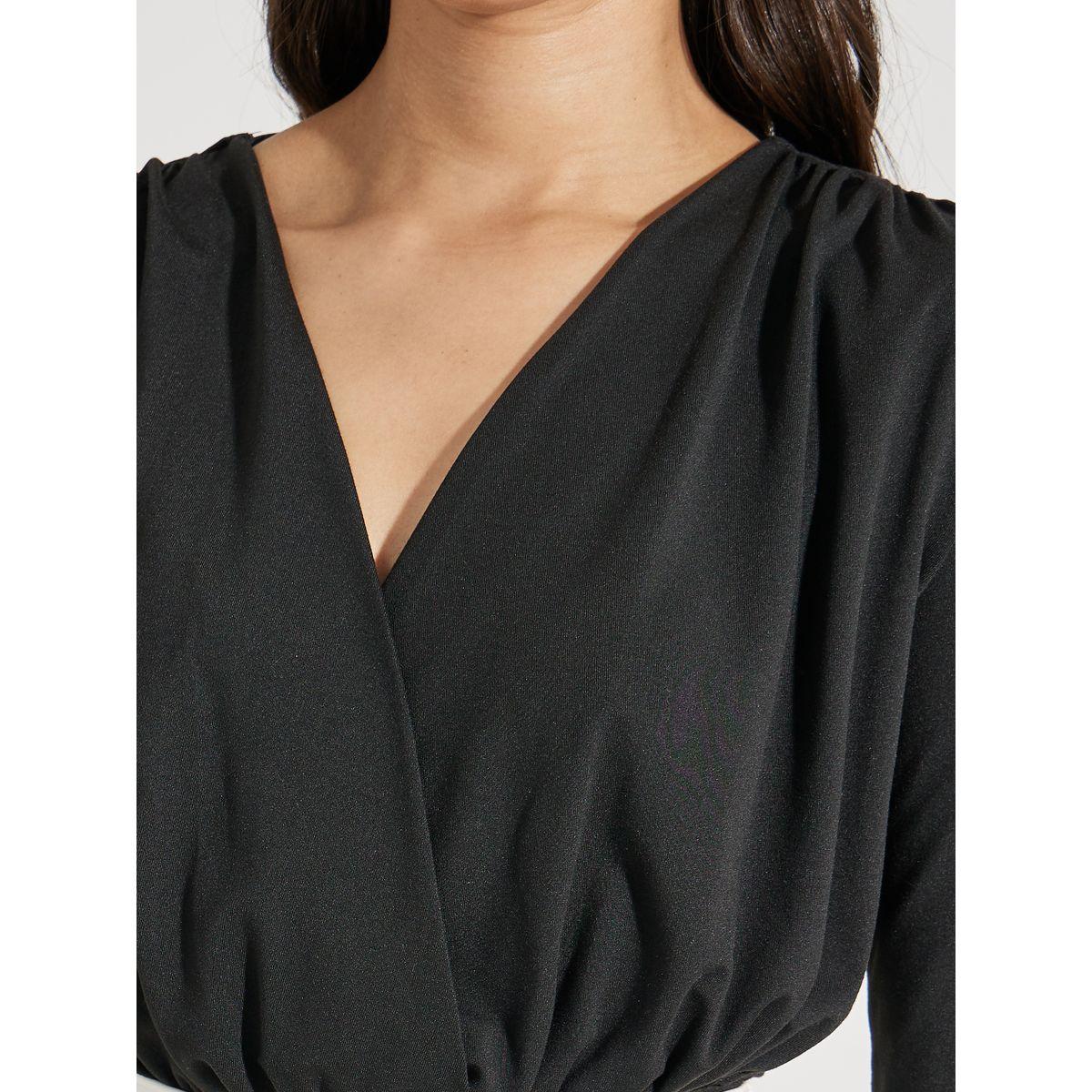 Styli V Neck Gathered Detail Knit Bodysuit-women-clothing-tshirts-image-4