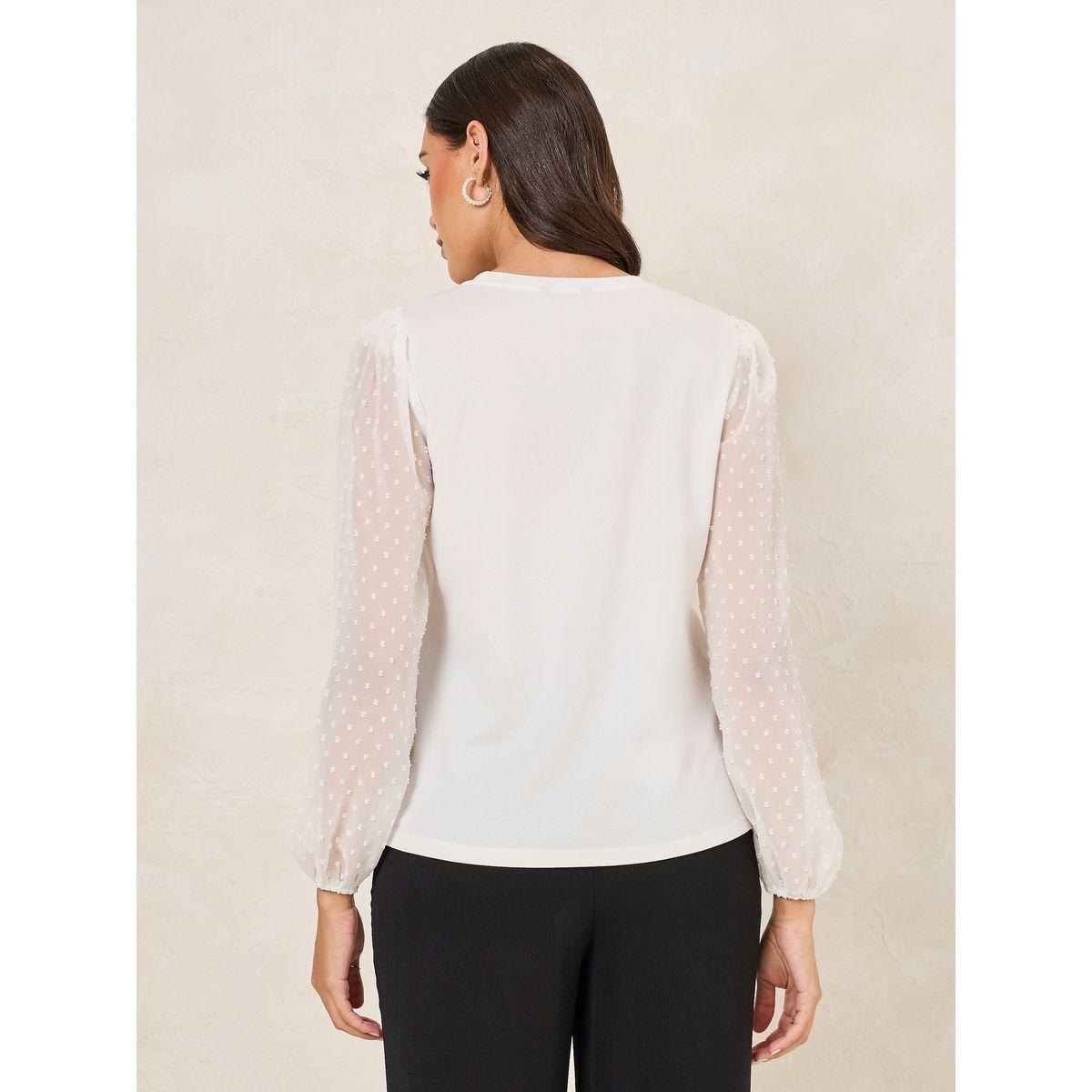 بلوزة سادة بياقة دائرية واكمام بالون-women-clothing-shirtsandblouses-blouses-image-5