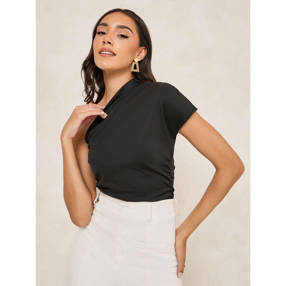 Styli Gathered Detail One Shoulder Knit Top-women-clothing-shirtsandblouses-blouses-image-1