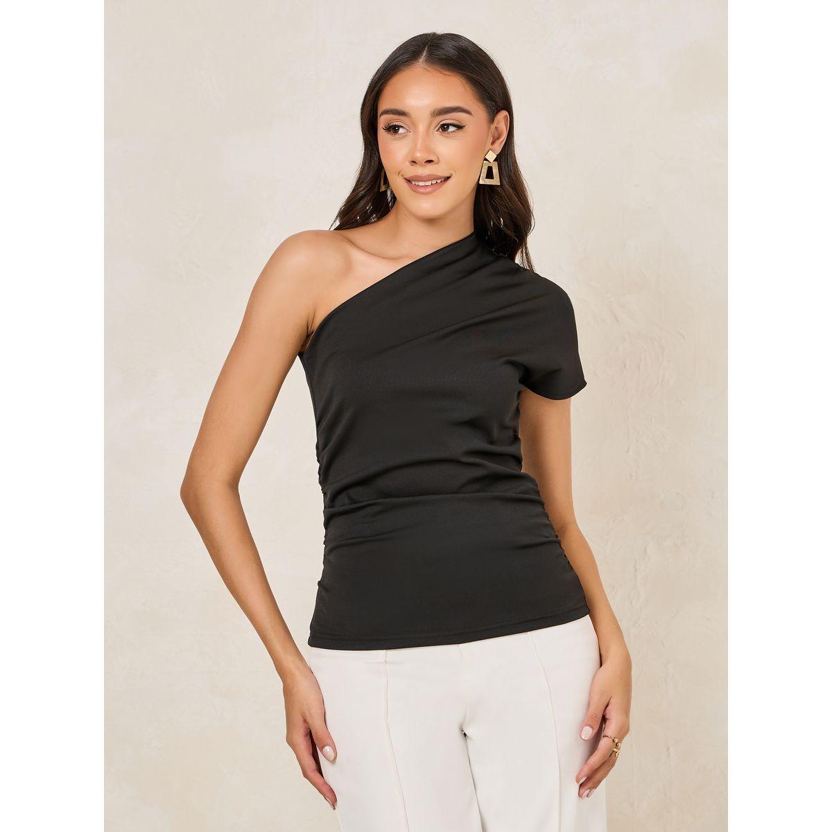 Styli Gathered Detail One Shoulder Knit Top-women-clothing-shirtsandblouses-blouses-image-3